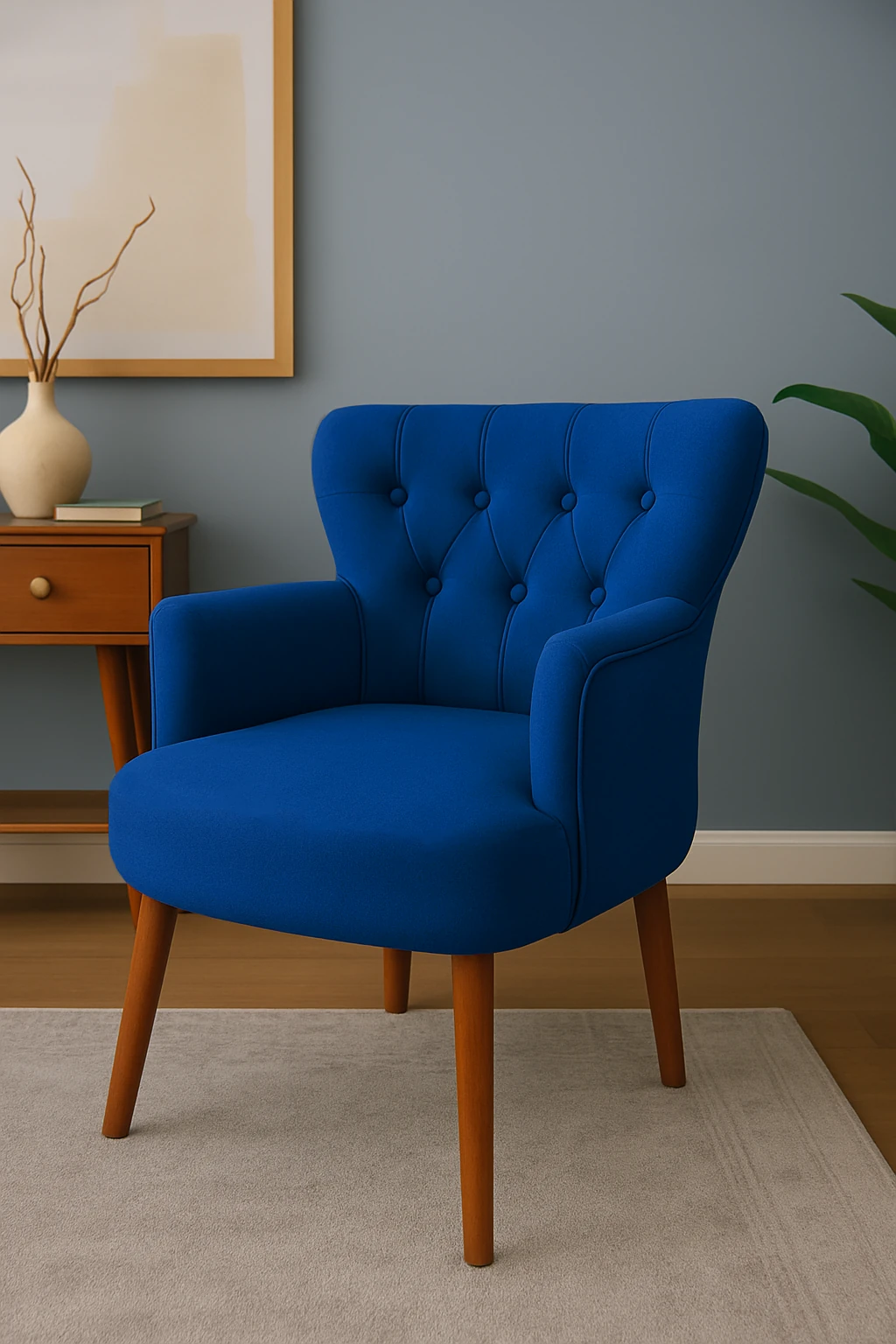 Roma - Babyface Kumaş - Modern Berjer Koltuk - Saks Mavisi