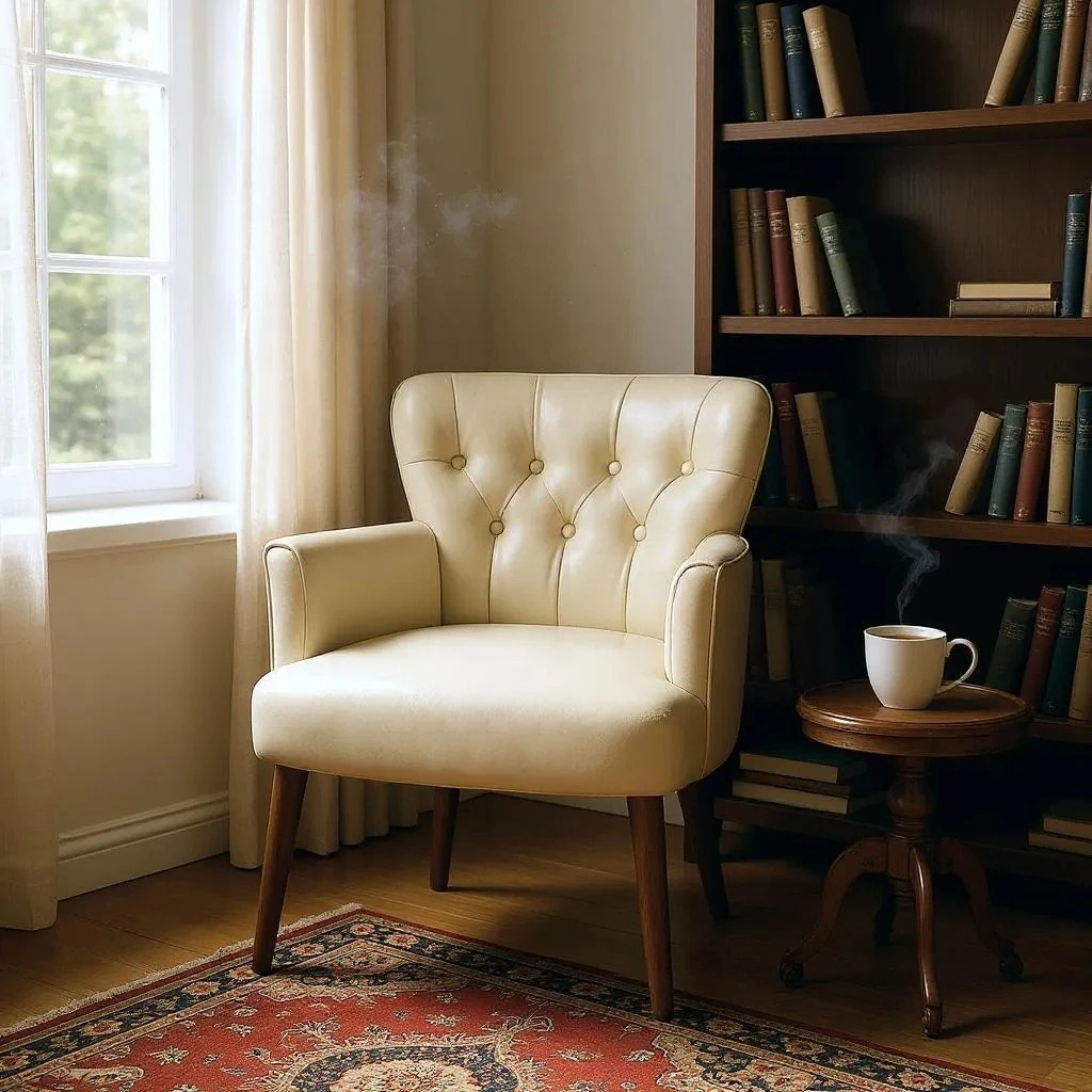 Roma - Deri Kumaş - Modern Berjer Koltuk - Krem