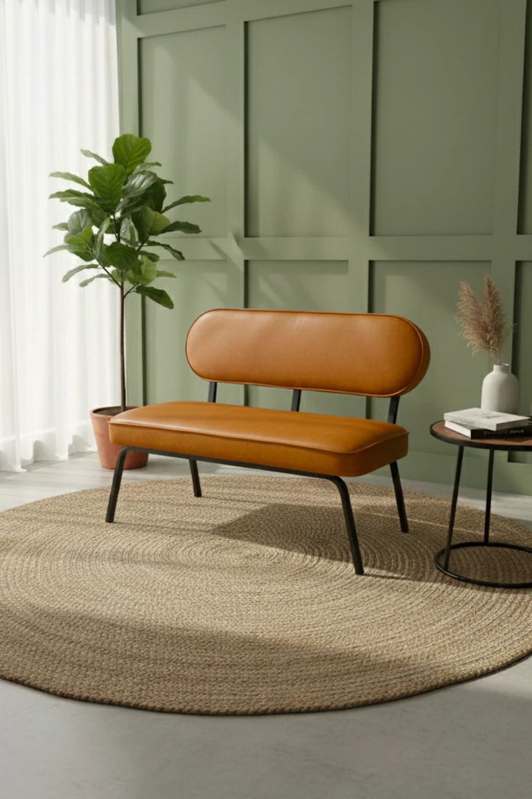 Luna Model İkili Koltuk – Modern Tasarım, Deri Döşeme, Metal Ayak - Taba