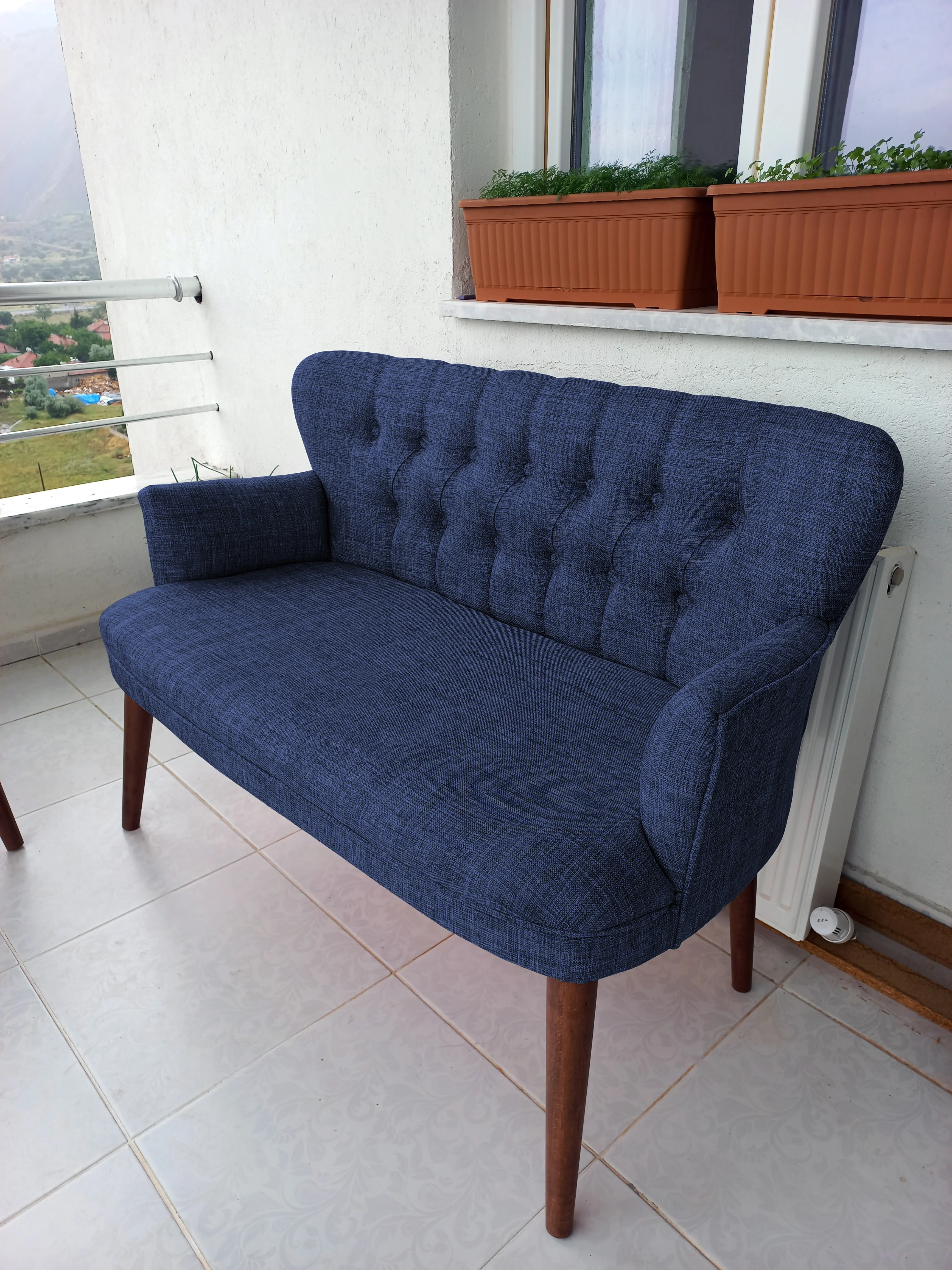 Çay Seti Koltuk Takımı - Keten Kumaş - Modern 2+1+1 - Mavi