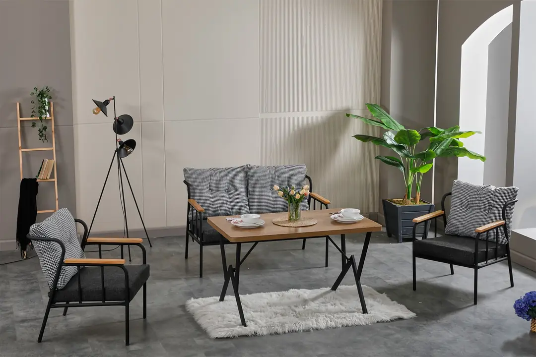 Paris Ahşap Kollu Modern Bahçe Balkon Salon Oturma Grubu Takımı