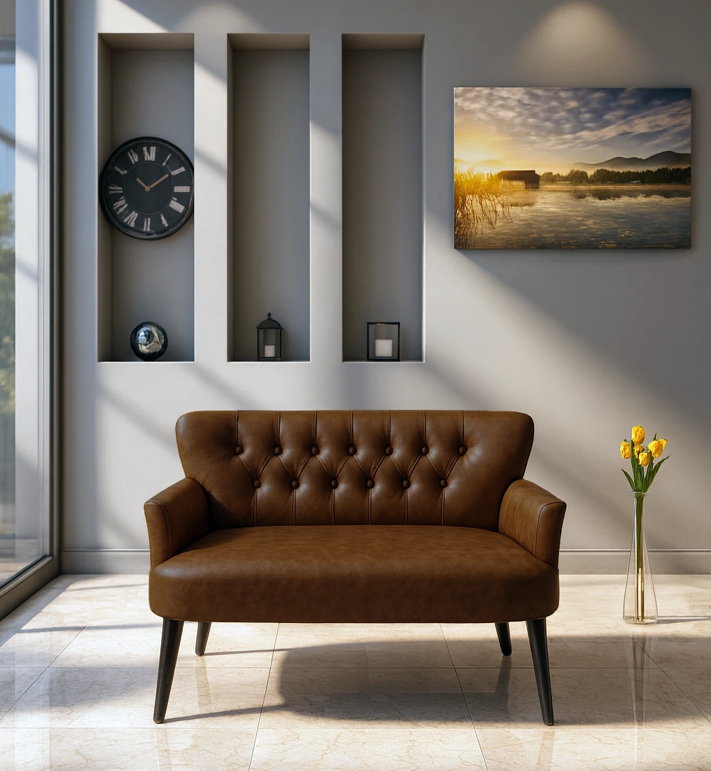 Roma İkili Koltuk - Deri Kumaş - Chester Tarzı - Ofis Koltuğu - Acı Kahve