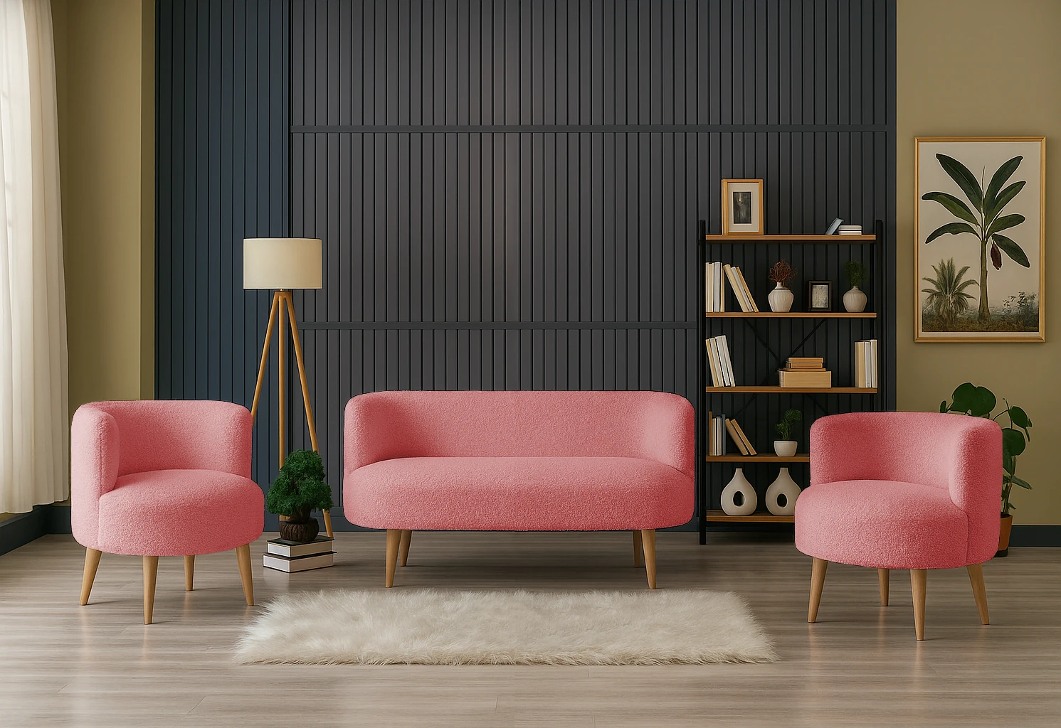 Sydney Modern Koltuk Takımı | Modern İskandinav Tarzı | Welsoft Yumuşak Kumaş | Gül Kurusu