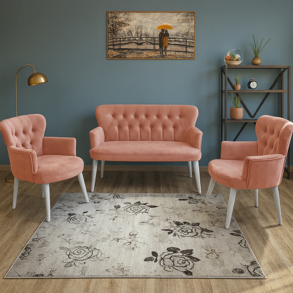 Çay Seti Koltuk Takımı - Babyface Kumaş - Modern Balkon Takımı - Somon