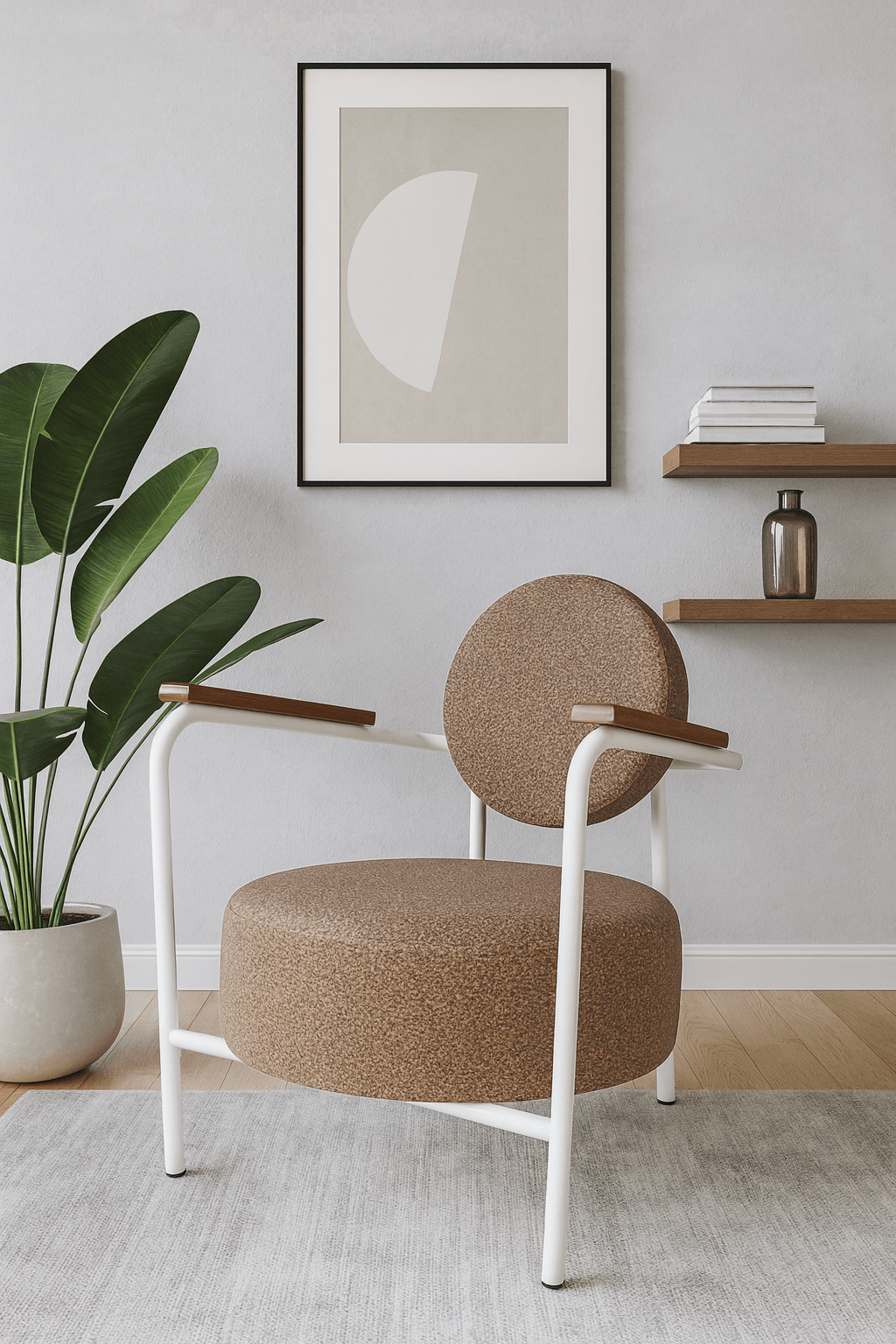 Venüs Beyaz - Soft Kumaş - Modern Metal Berjer Koltuk – Vizon