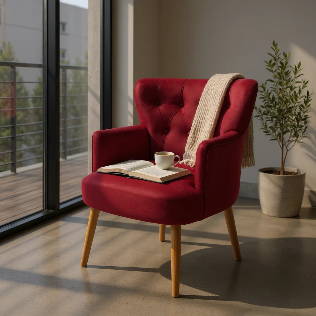 Roma - Babyface Kumaş - Modern Berjer Koltuk - Bordo