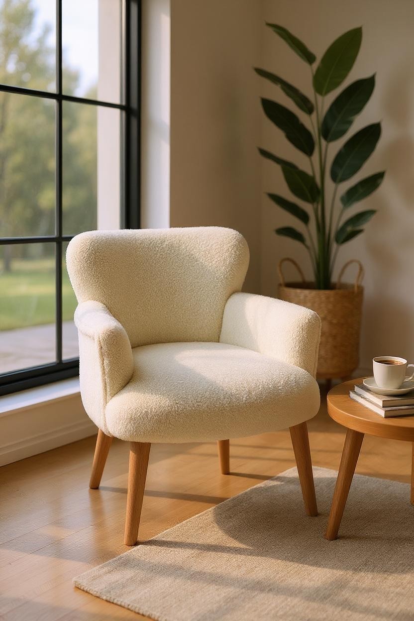 Roma - Welsoft Kumaş Berjer Koltuk - Modern Şık - Krem