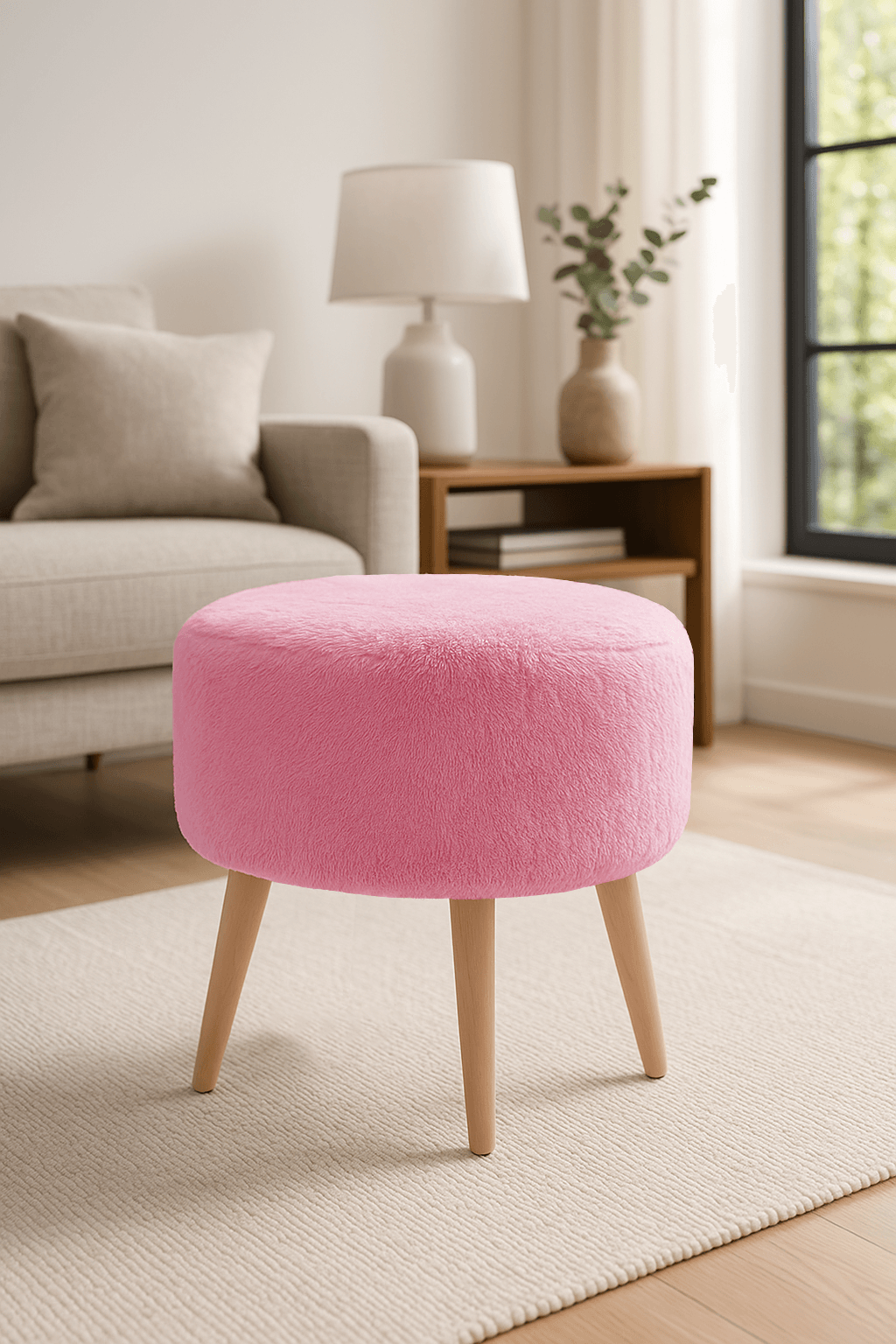 Puf  - Welsoft Yumuşak Kumaş  - 40 cm Yuvarlak - Makyaj Pufu - Pembe