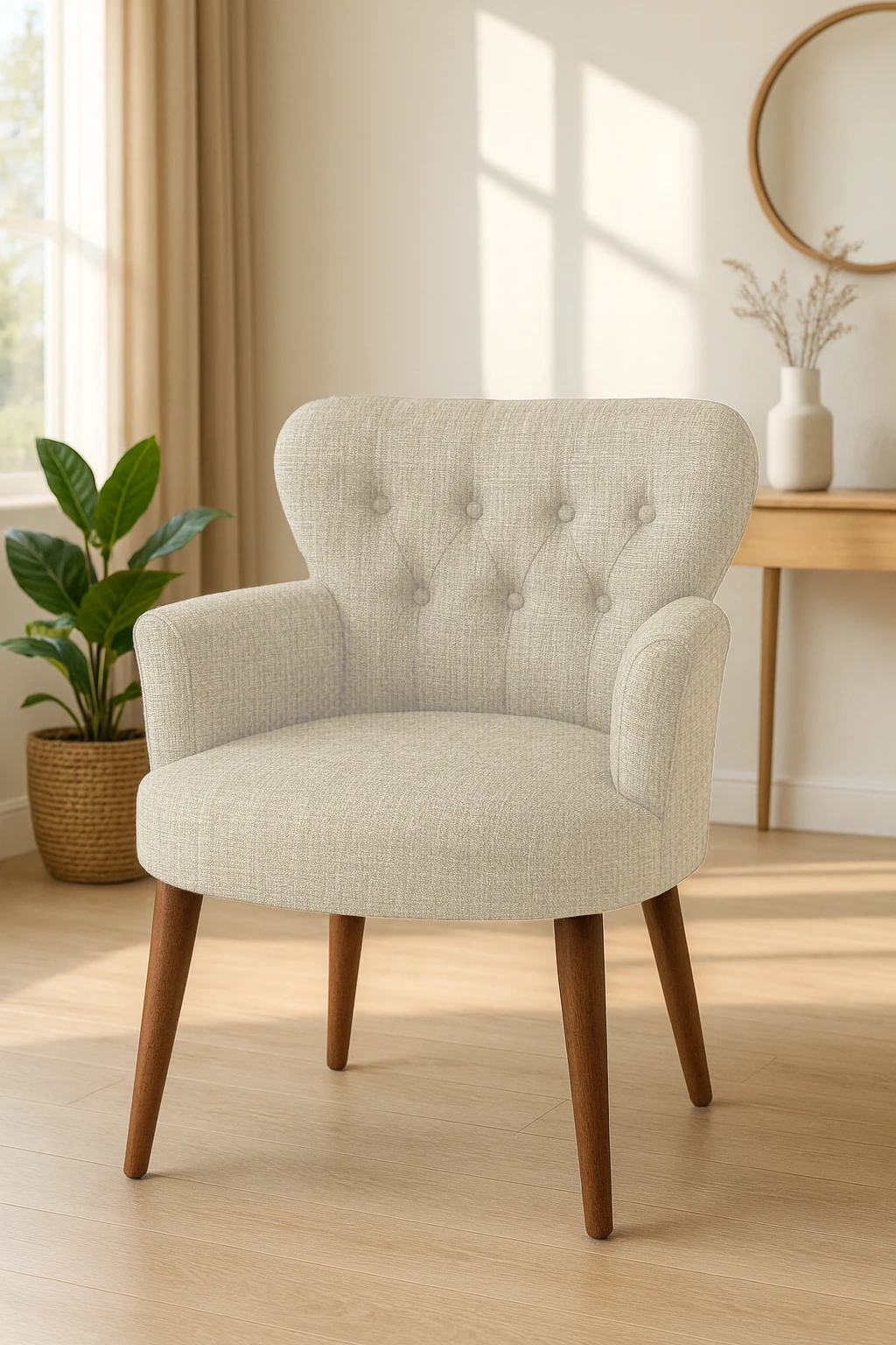 Roma Model Berjer Koltuk – Keten Kumaş, Ceviz Ayaklı, Renk Krem