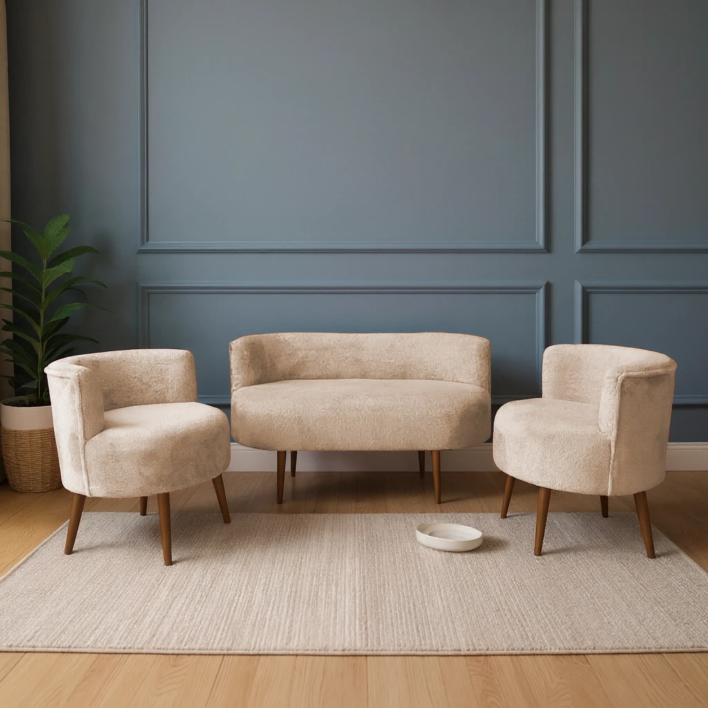 Sydney Modern Koltuk Takımı | Modern İskandinav Tarzı | Welsoft Yumuşak Kumaş | Cappucino