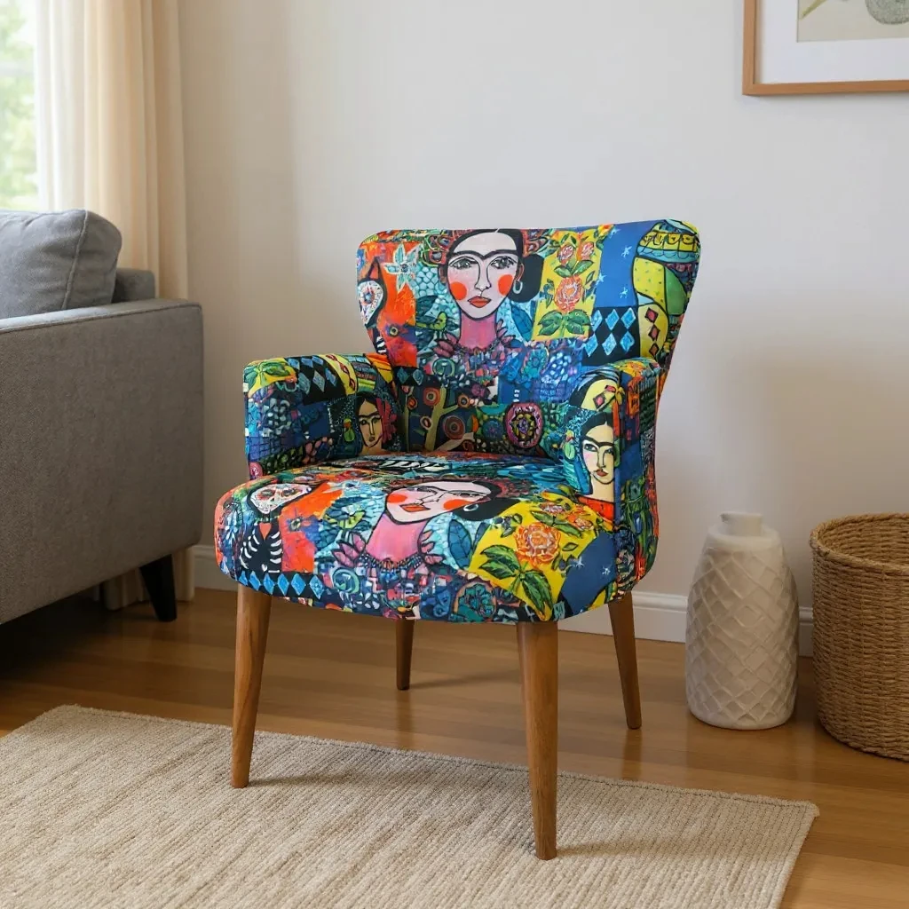 Roma Modern Tekli Koltuk Berjer - Dijital Baskılı Kumaş - Ahşap Ayak - Frida 1