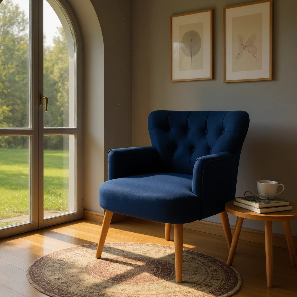 Roma - Babyface Kumaş - Modern Berjer Koltuk - Lacivert