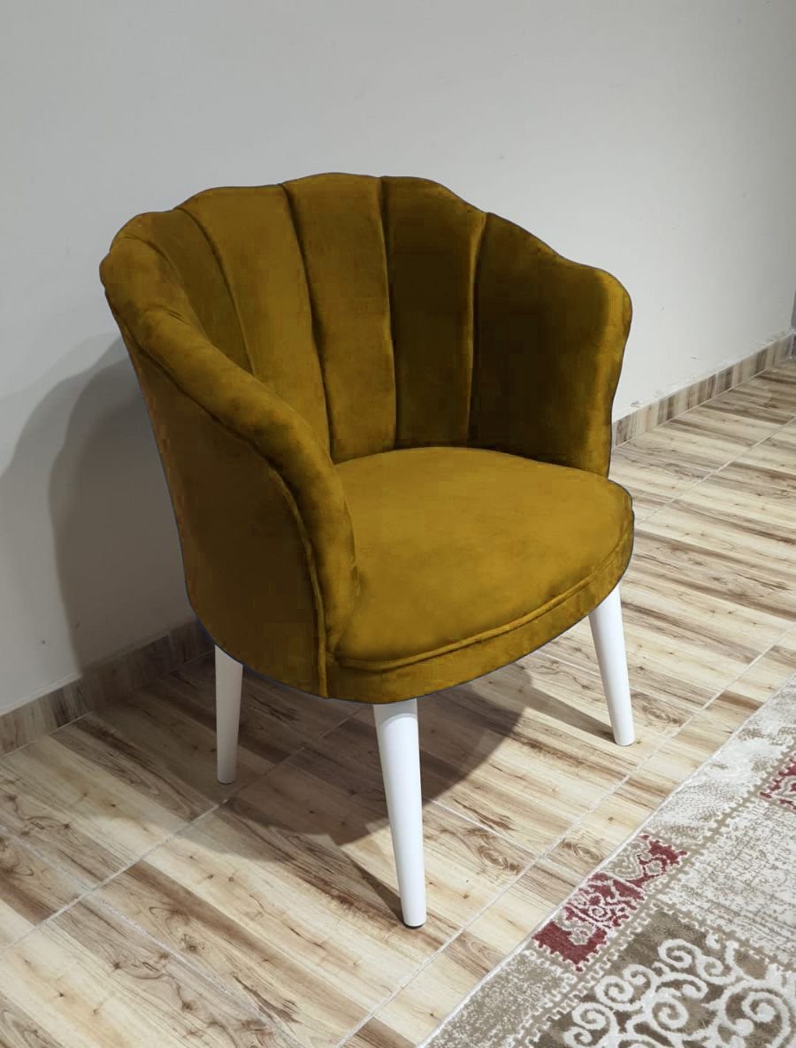 Papatya Model Çay Seti Takımı - Ahşap Ayak - Sarı