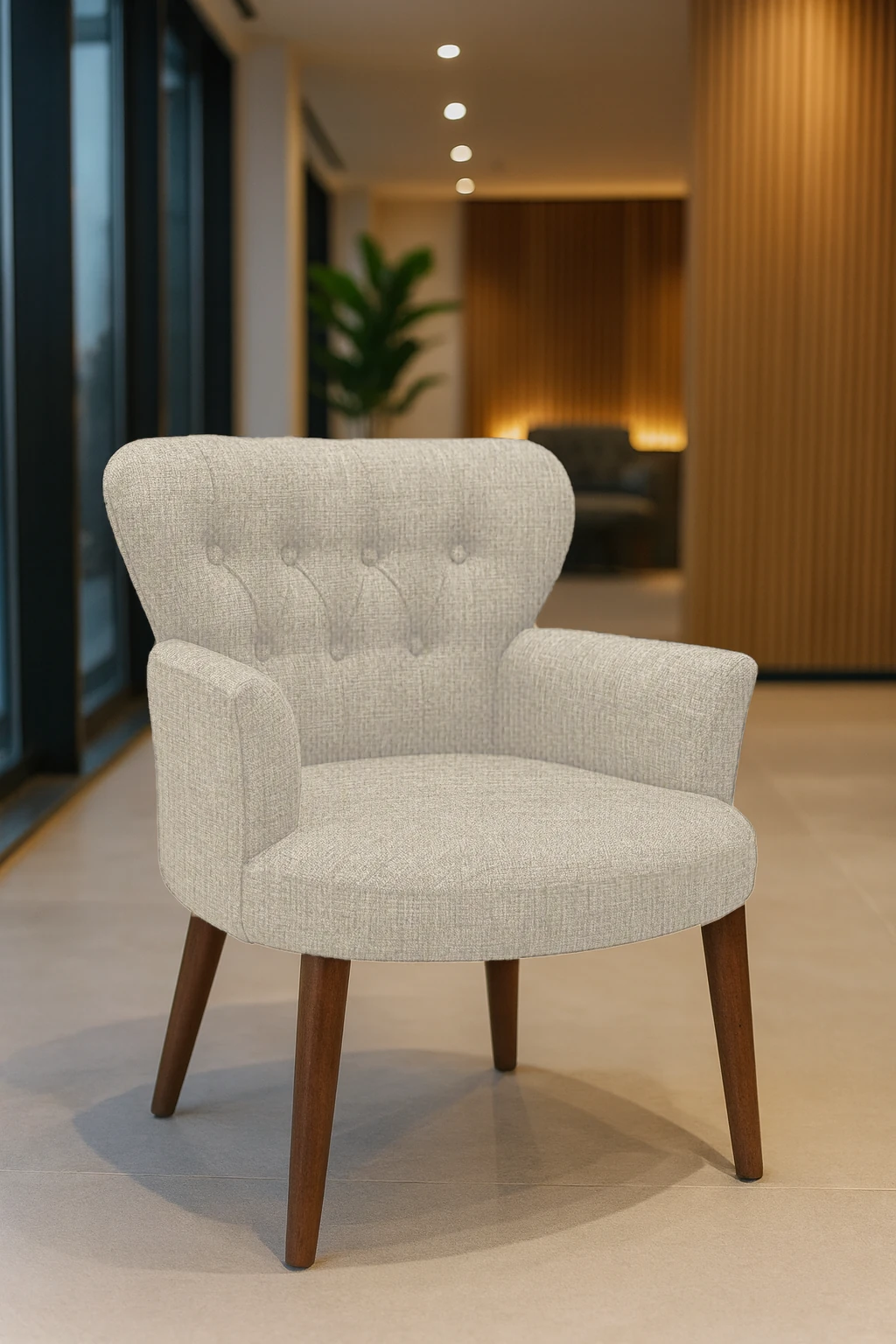 Roma Model Berjer Koltuk – Keten Kumaş, Ceviz Ayaklı, Renk Krem