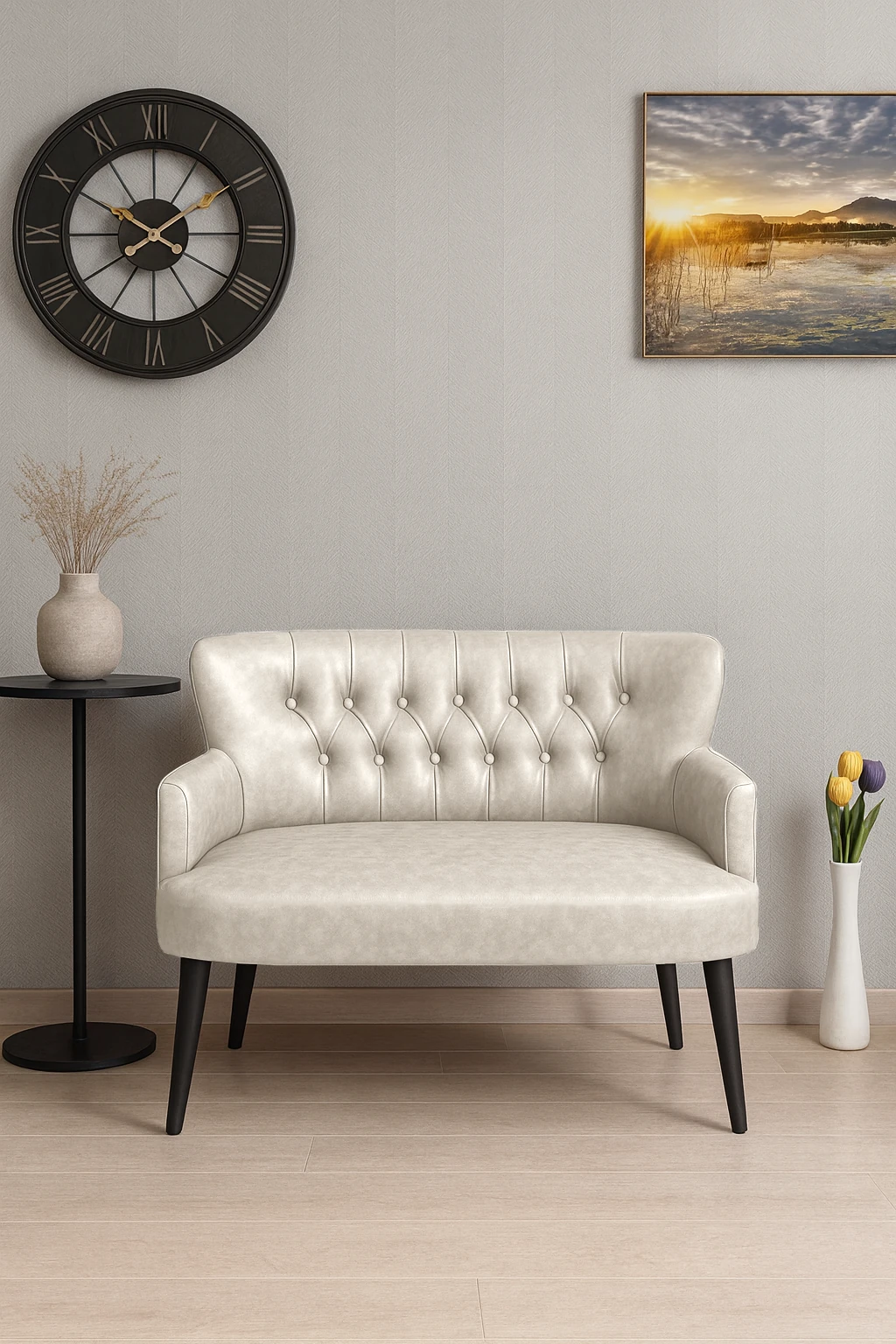 Roma İkili Koltuk - Deri Kumaş - Chester Tarzı - Ofis Koltuğu - Krem