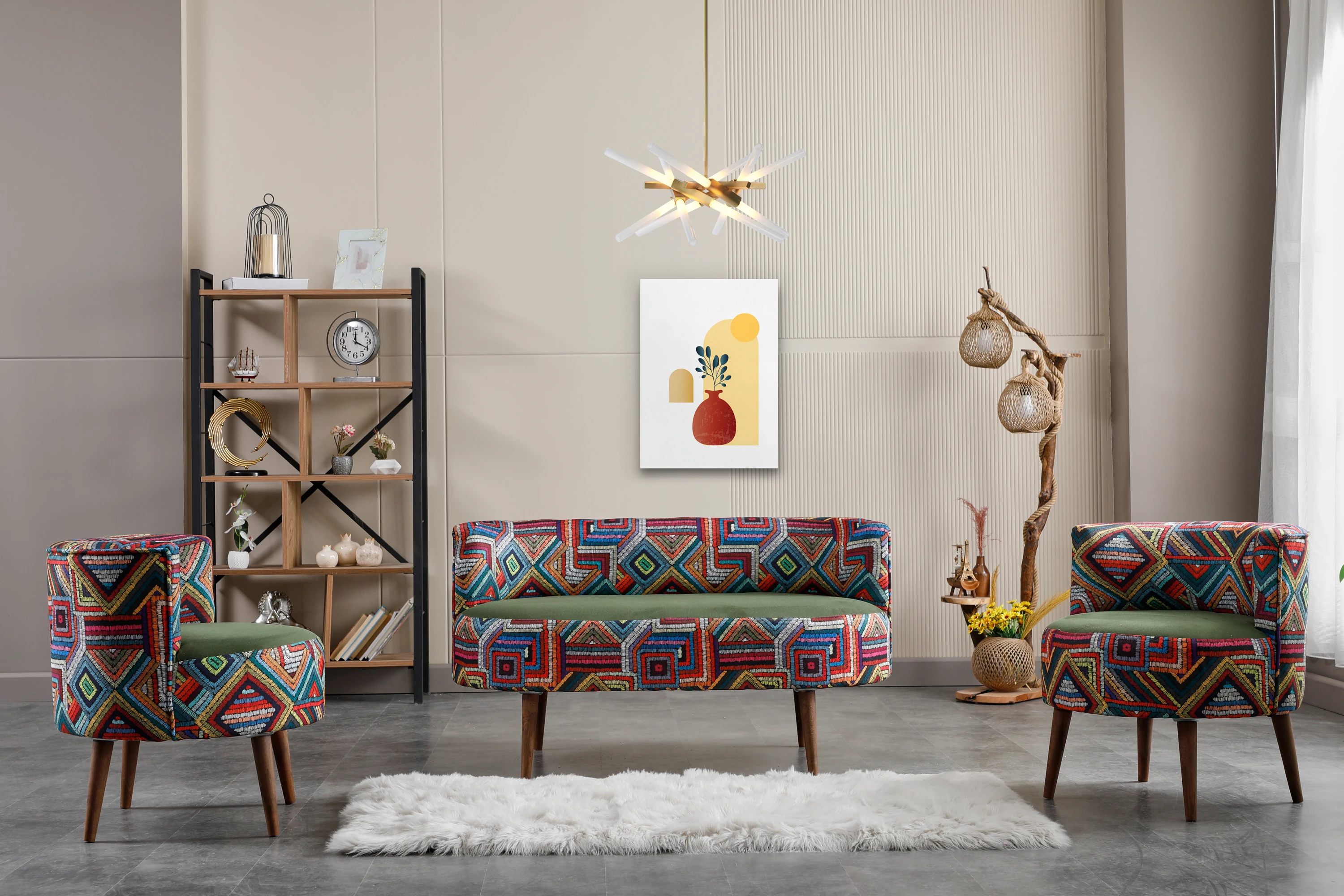 Sydney Modern Çay Seti Koltuk Takımı | Modern | Patchwork Kumaş | Yeşil