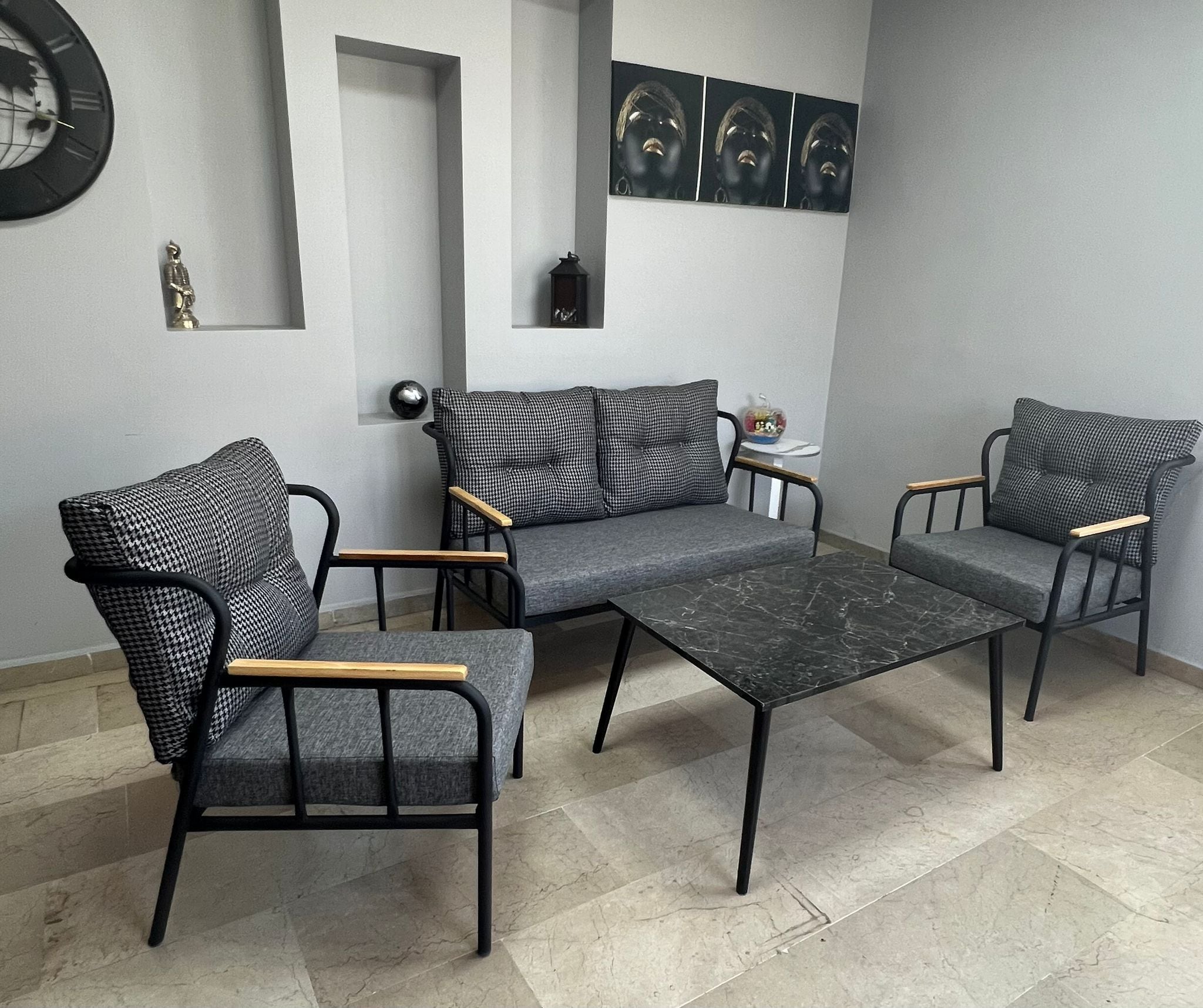 Paris Ahşap Kollu Modern Bahçe Balkon Salon Oturma Grubu Takımı - Sehpalı