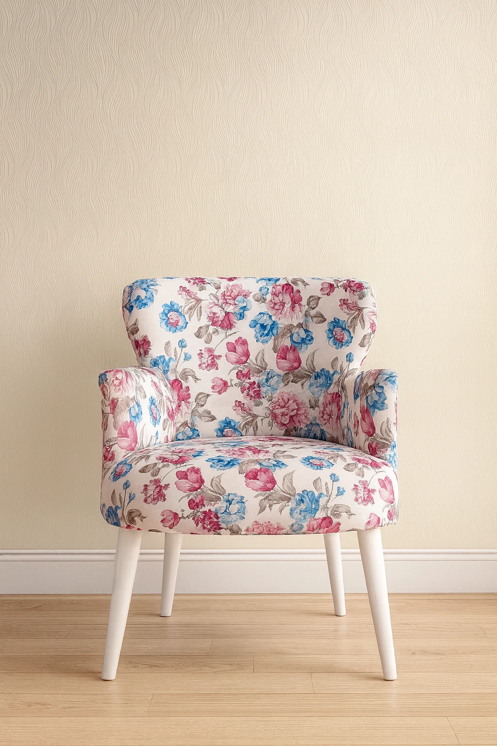 Roma Modern Tekli Koltuk Berjer - Dijital Baskılı Kumaş - Ahşap Ayak - Çiçek Desen