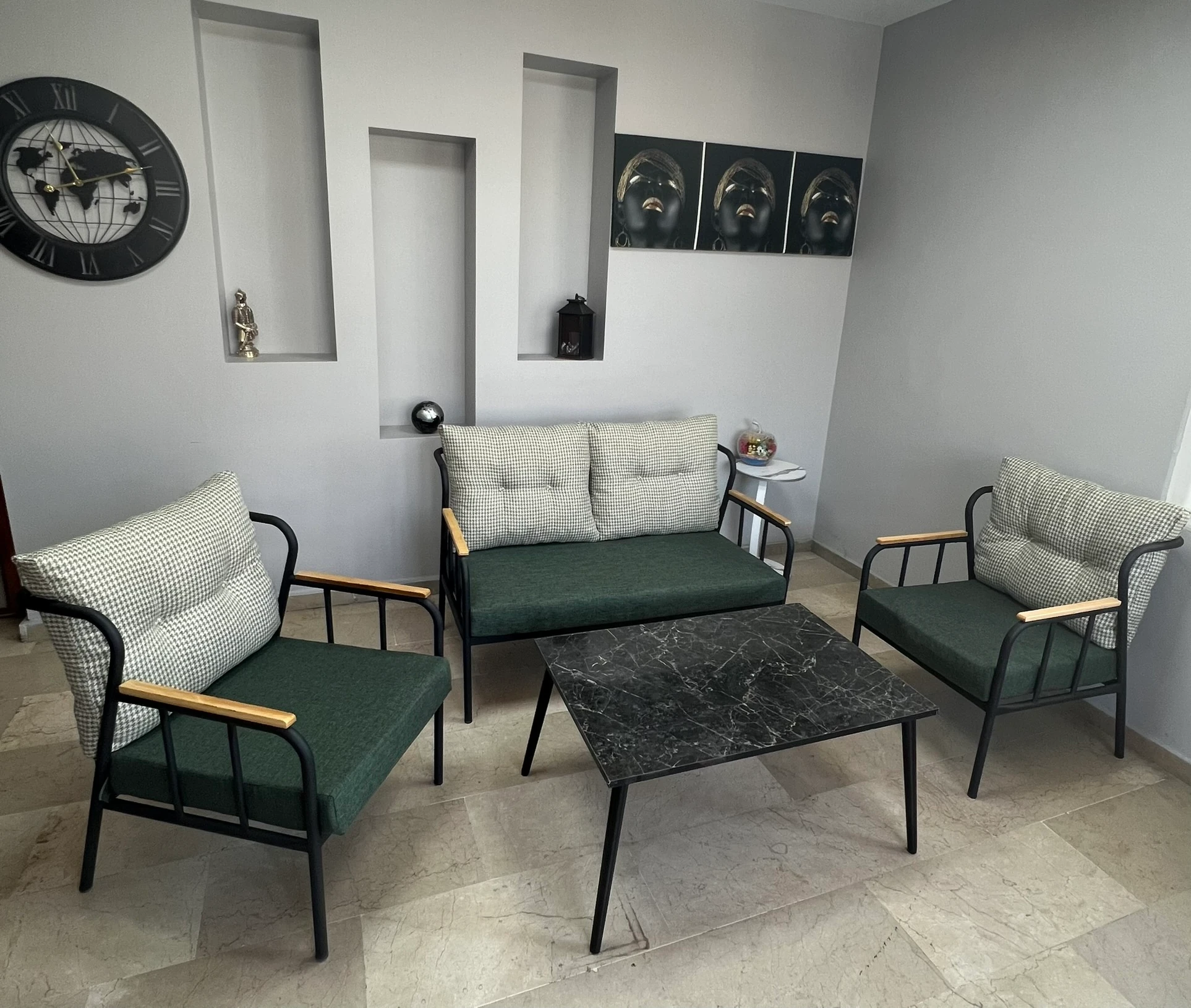 Paris Ahşap Kollu Modern Bahçe Balkon Salon Oturma Grubu Takımı - Yeşil