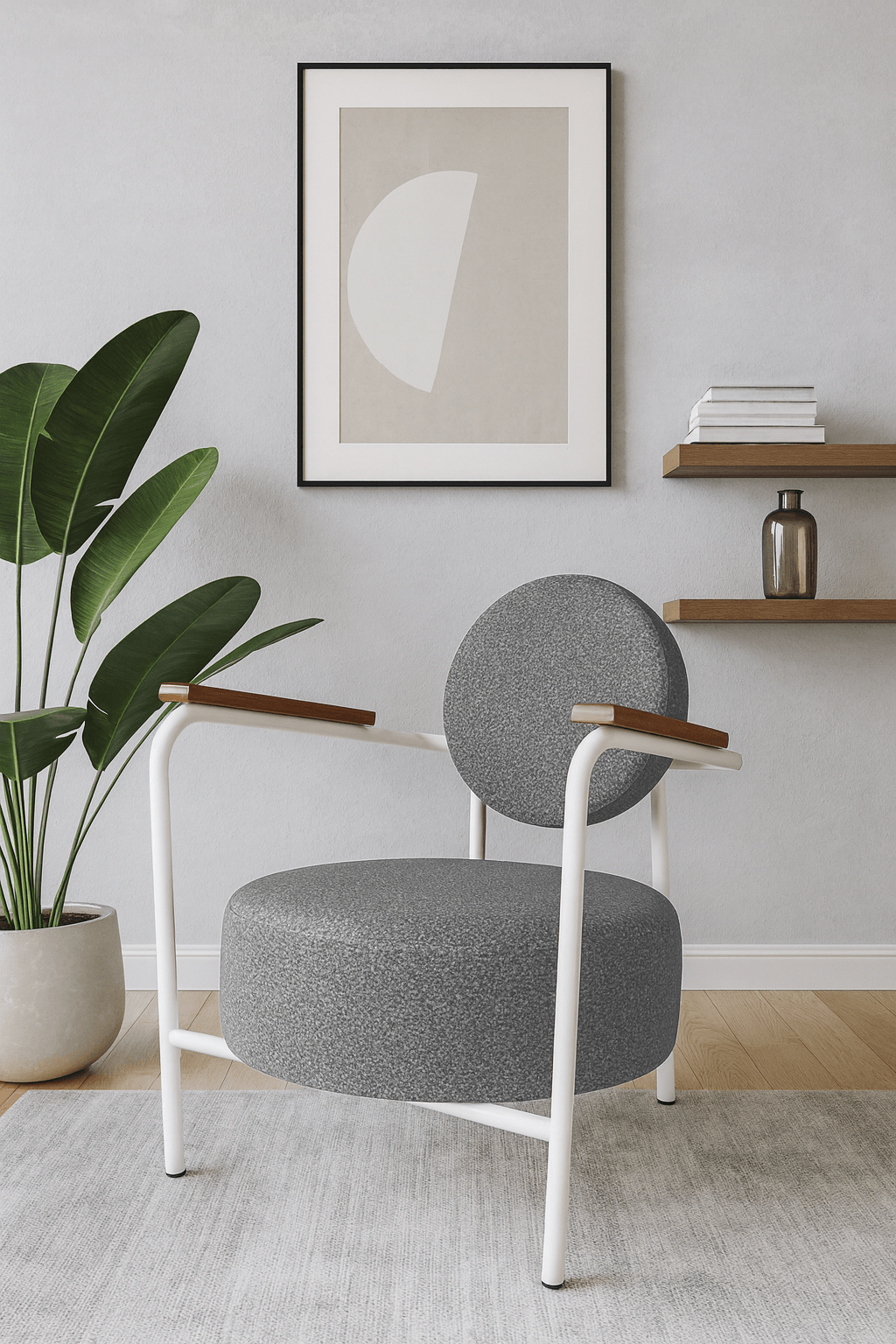 Venüs Beyaz - Soft Kumaş - Modern Metal Berjer Koltuk – Gri