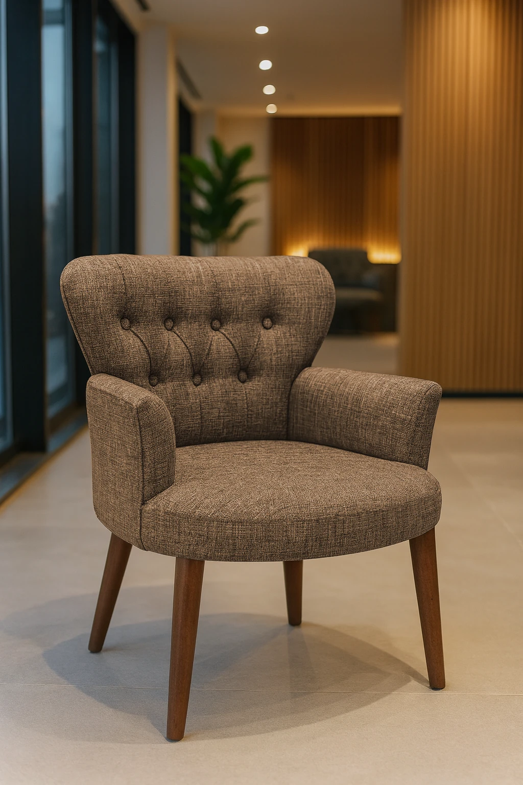 Roma Model Berjer Koltuk – Keten Kumaş, Ceviz Ayaklı, Renk Kahverengi