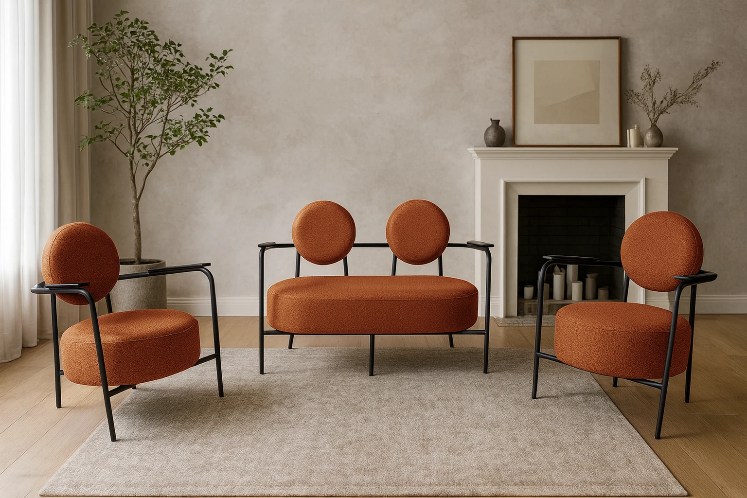 Venüs Modern Koltuk Takımı – Soft Kumaş Ofis ve Ev İçin Şık Tasarım - KİREMİT