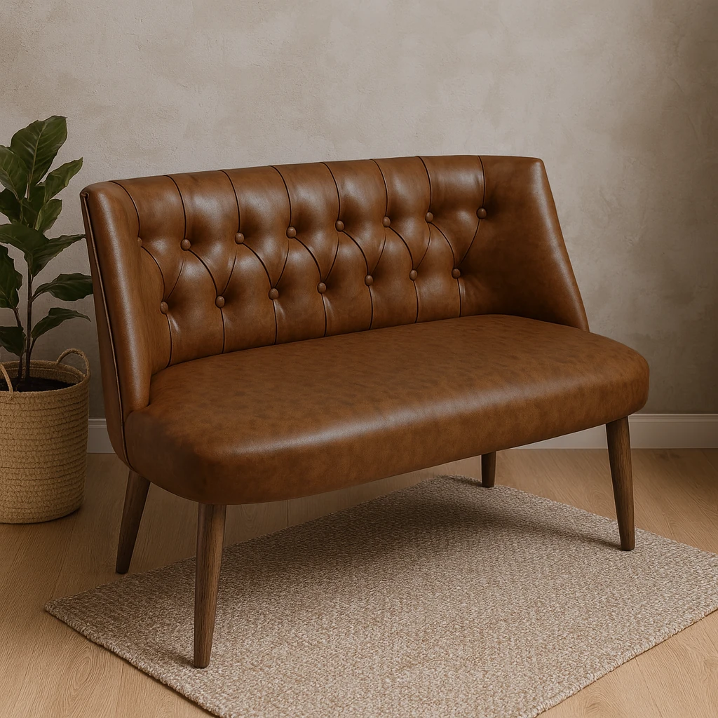 Milano İkili Modern Koltuk - Deri Kumaş - Ahşap Ayak - Acı Kahve