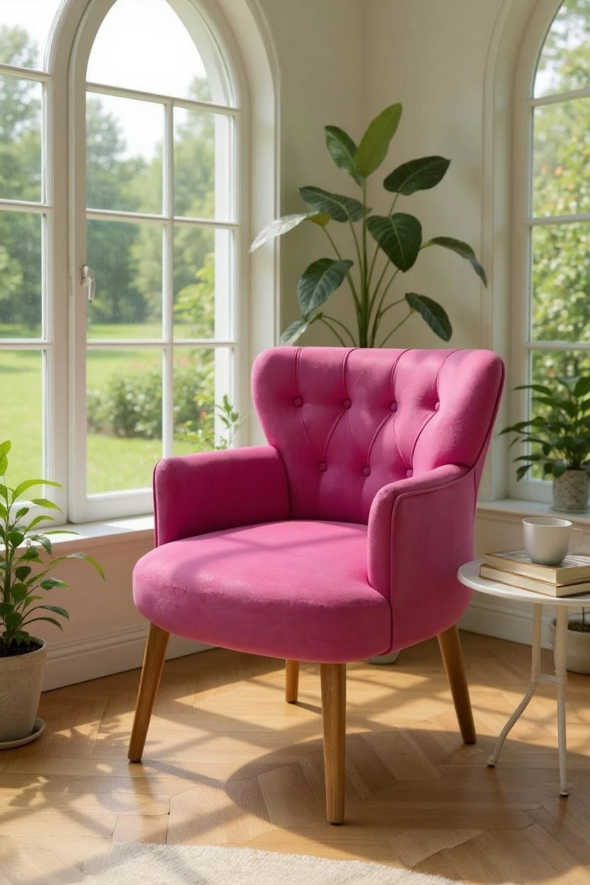 Roma - Babyface Kumaş - Modern Berjer Koltuk - Fuşya