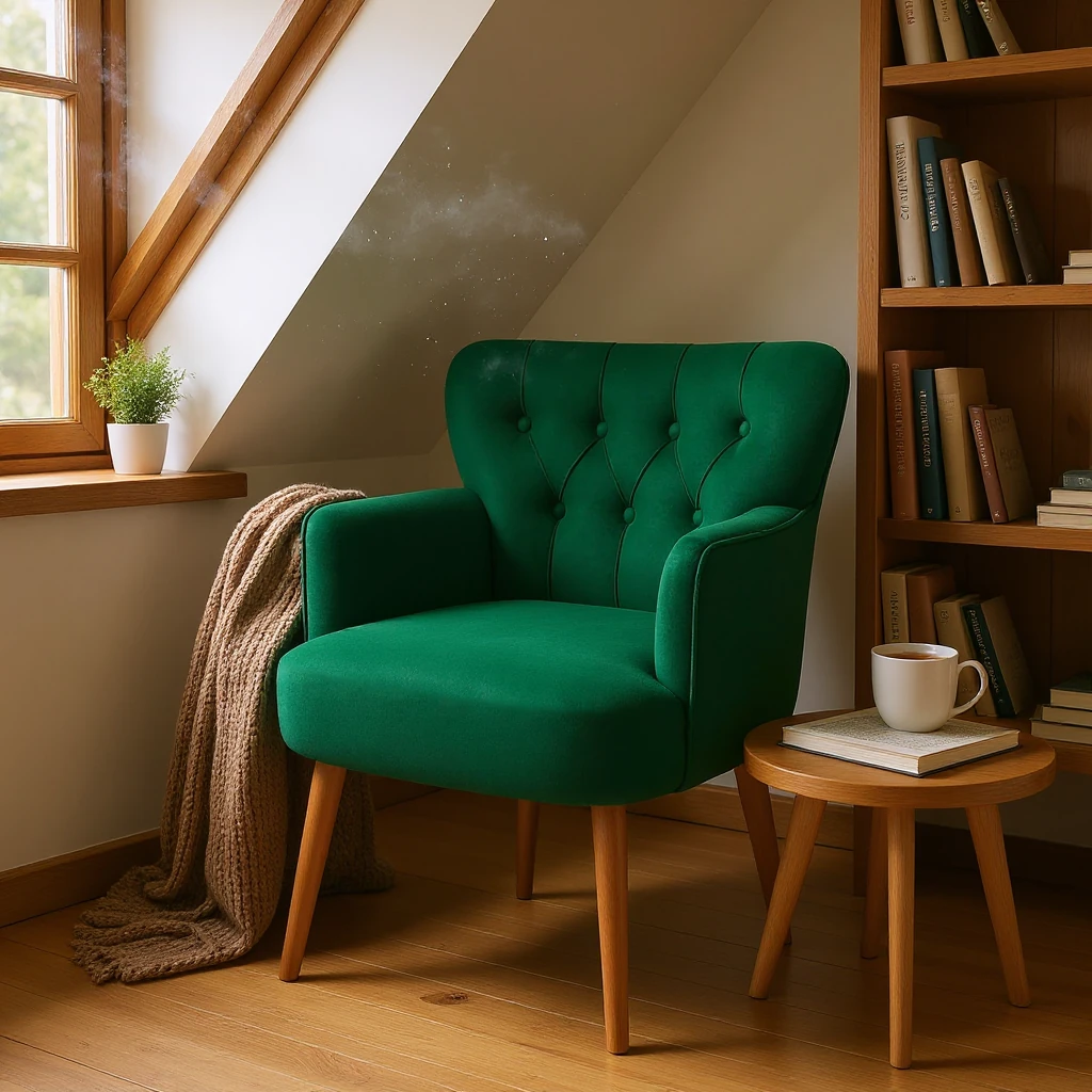 Roma - Babyface Kumaş - Modern Berjer Koltuk - Yeşil