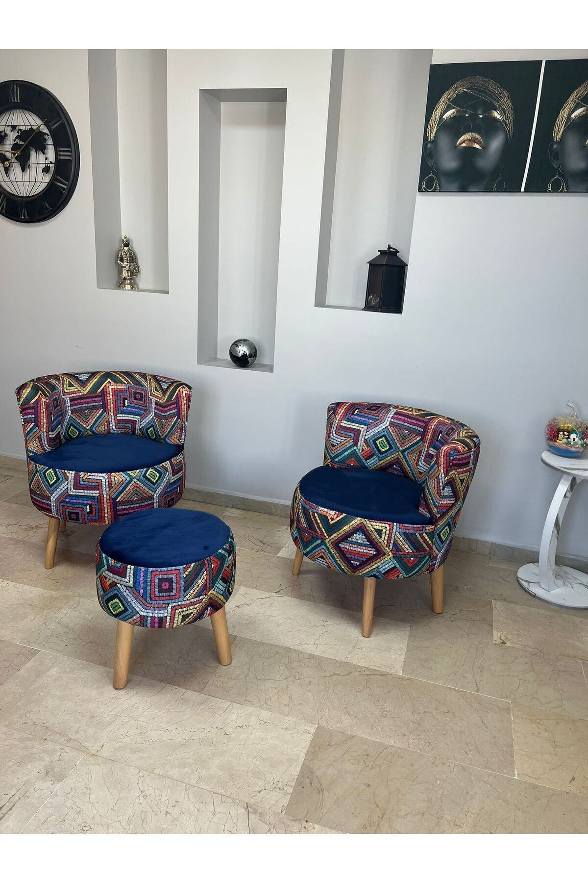 Sydney İkili Berjer Puf Set - Tekli Koltuk - Cafe, Ofis, Balkon, Kafe, Bahçe, Salon Mobilyası