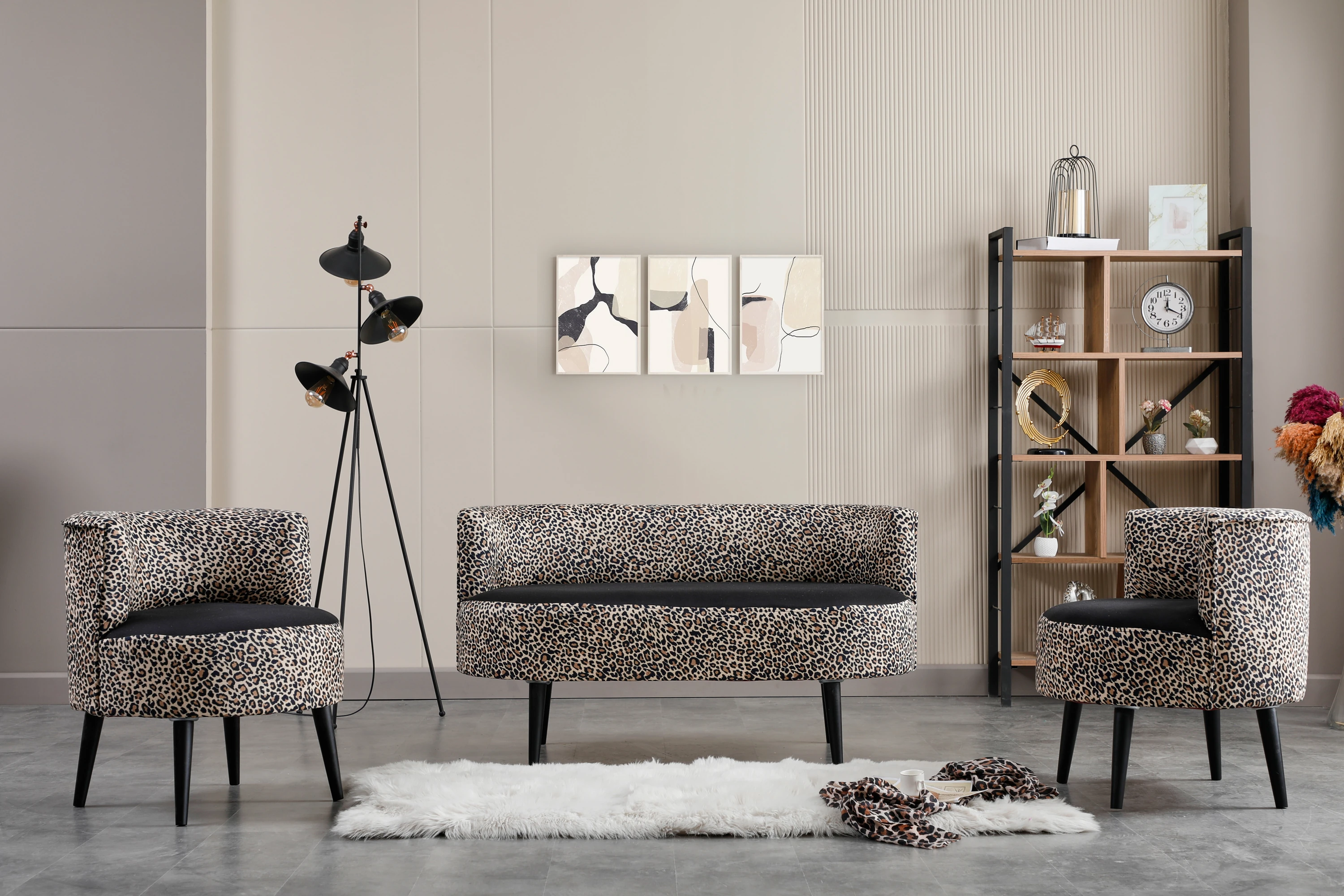 Sydney Modern Çay Seti Koltuk Takımı | Modern | Dijital Baskılı Kumaş | Leopar Desen