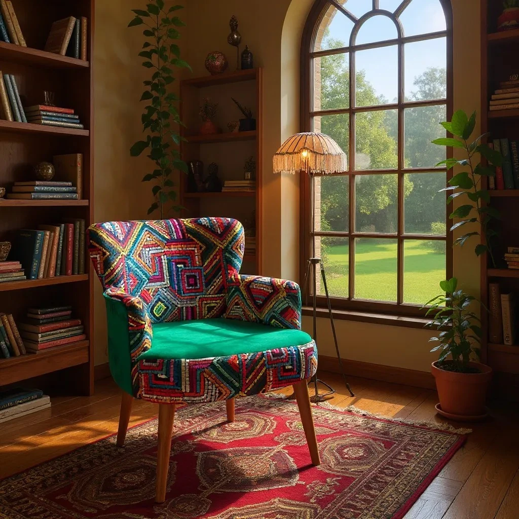 Roma Renkli Desen Modern Tasarım Dijital Baskılı Babyface Kumaş Berjer  Koltuk - Yeşil