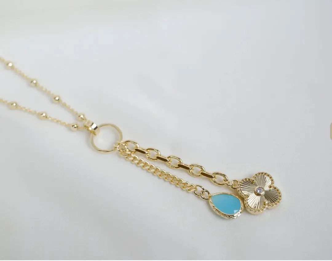 Mavi Taş ve Yonca Detaylı Kolye- Tuğba Oğul Atelier