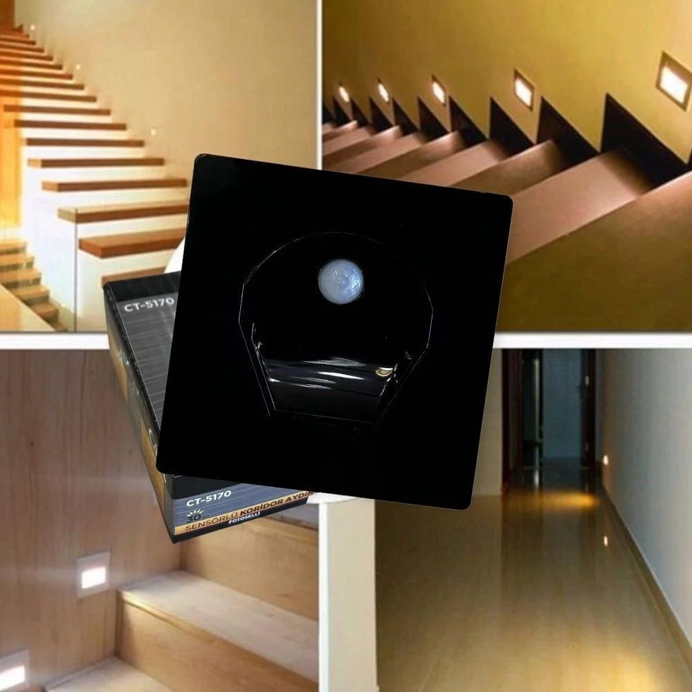 Cata Ct-5170SG 1W Sensörlü Ledli Koridor Armatürü Siyah Kasa Günışığı