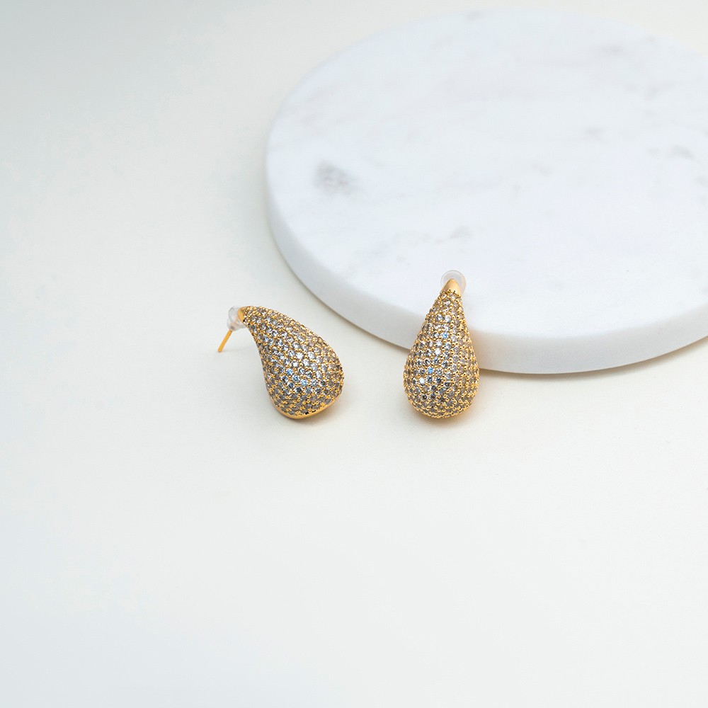 Art Bottega Taşlı Gold Küpe