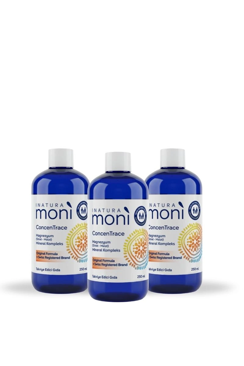 3'lü Concentrace Magnezyum Sitrat-Malat, Çinko, Bakır, Selenyum, Manganez, Krom, Molibden 250 ML