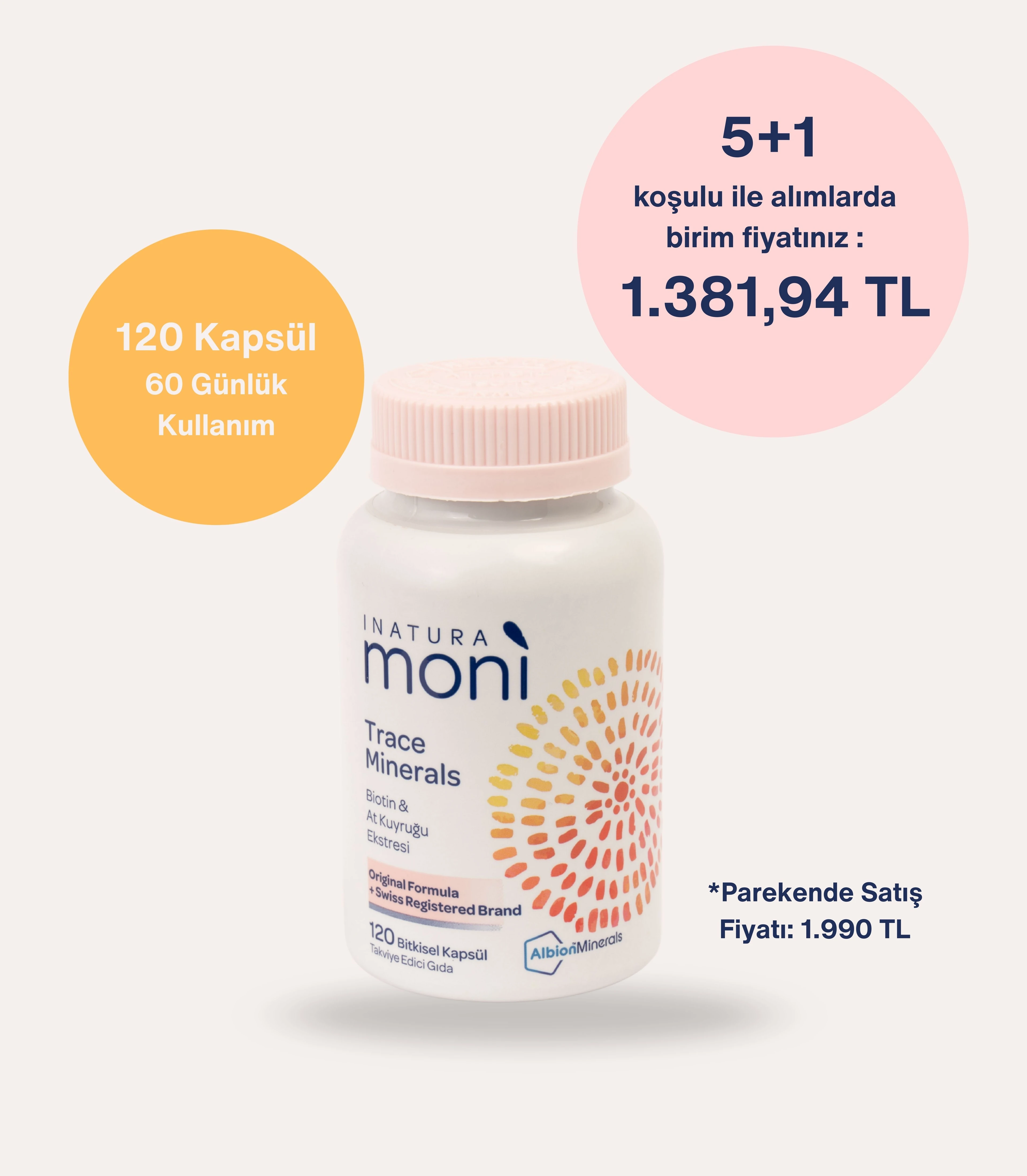 5+1 MF Trace Minerals 8 Mineral Kompleks, Biotin ve At Kuyruğu Bitki Ekstresi 120 Kapsül