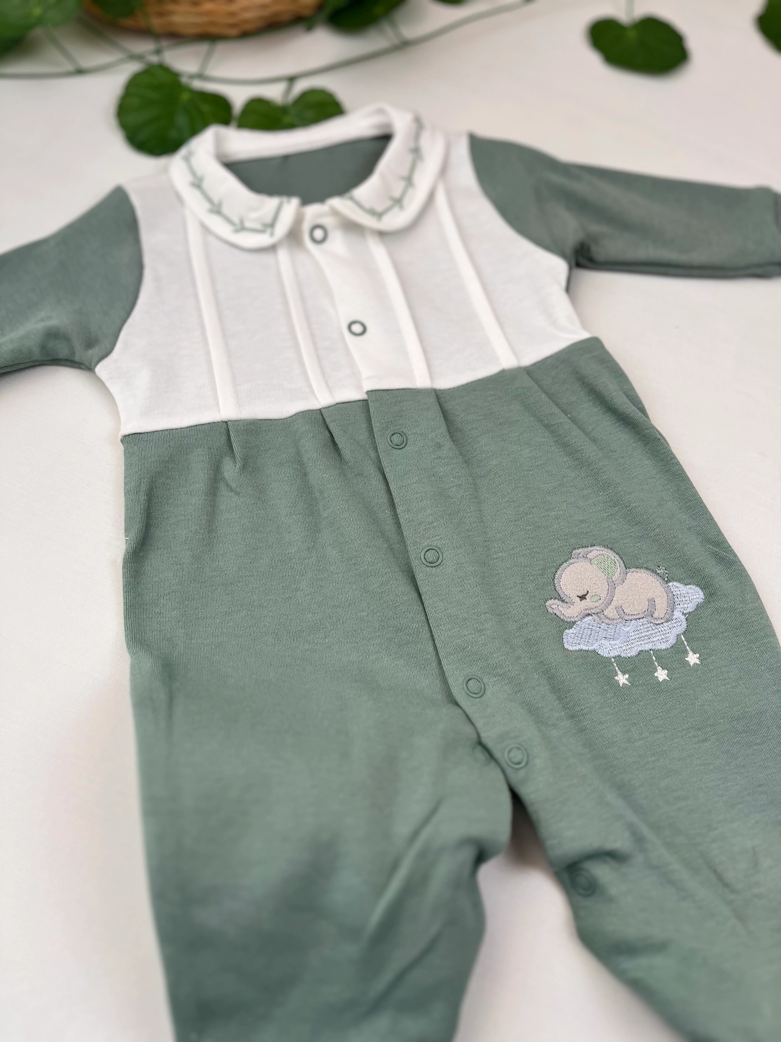 Erkek Bebek Fil Nakışlı Tulum MB00320