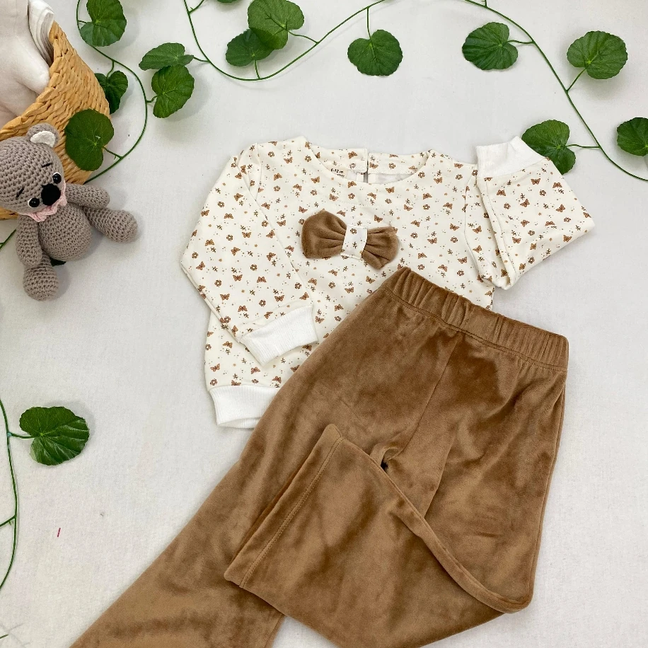 Kız Bebek Kurdele Detaylı  2 li Takım MB00063