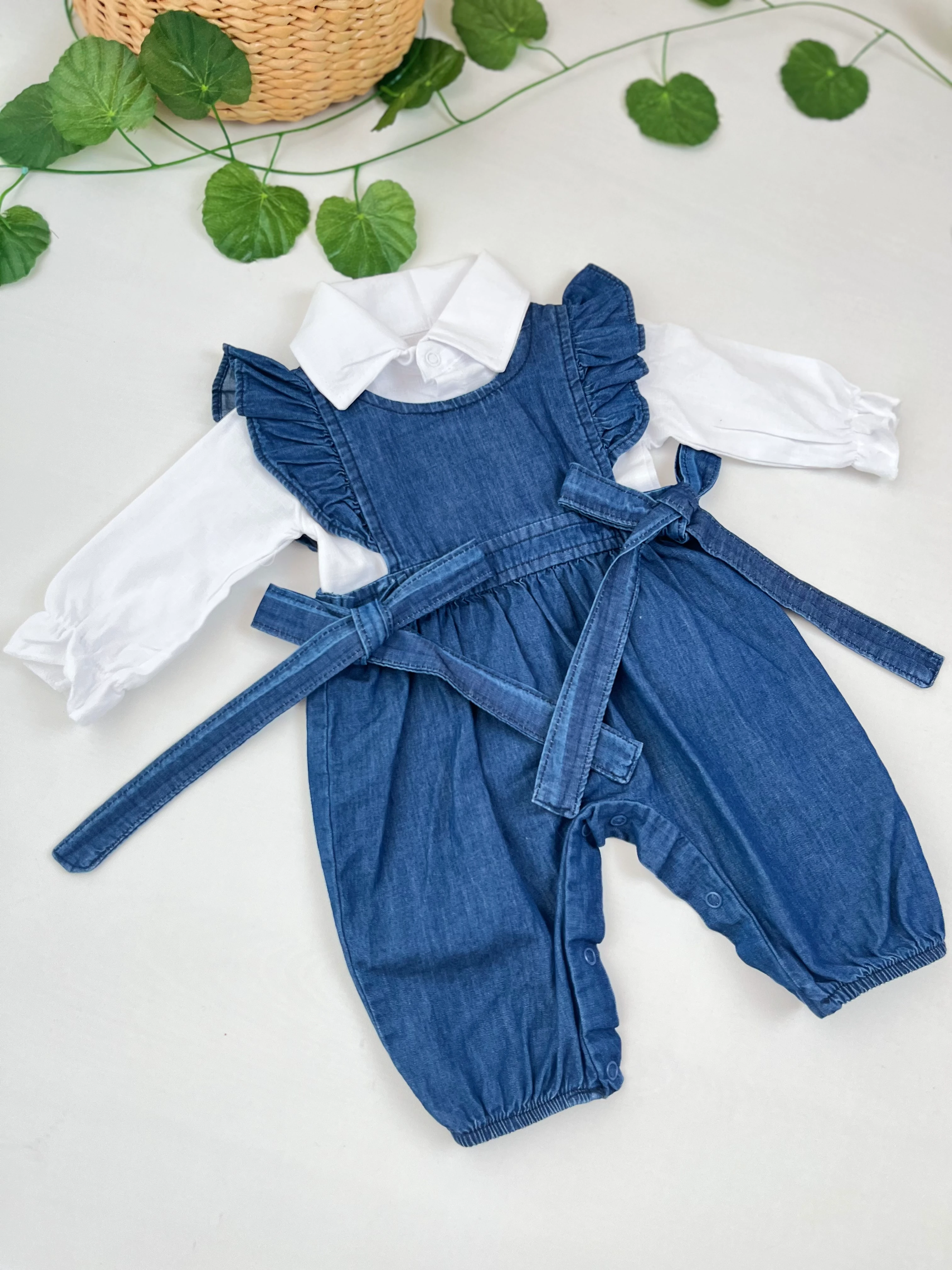 Kız Bebek Gömlekli Kot Tulum MB00308