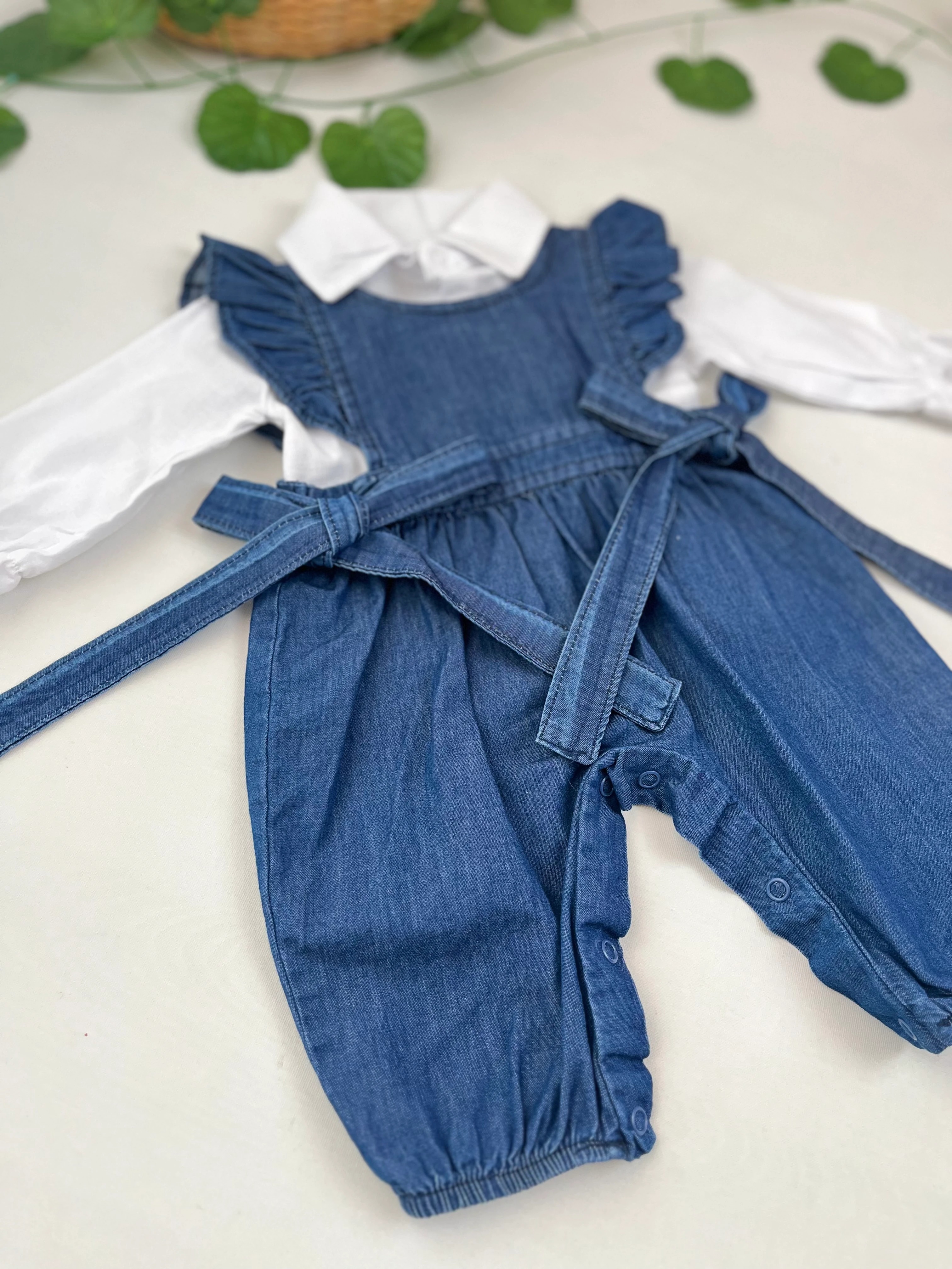 Kız Bebek Gömlekli Kot Tulum MB00308