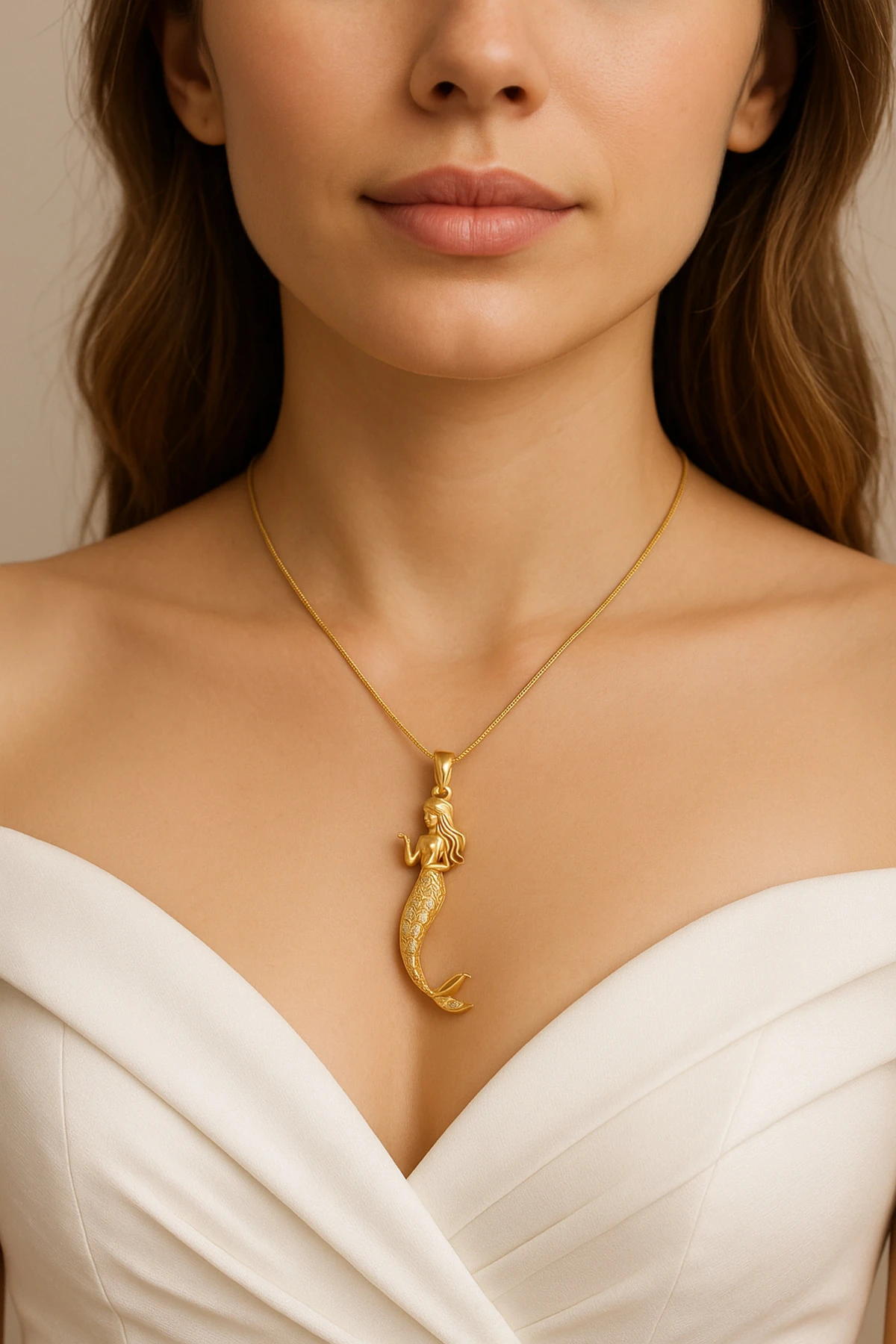 Altın Kaplama Kararmaz Çelik Deniz Kızı Kolye – Zirkon Işıltısıyla Efsanevi Zarafet