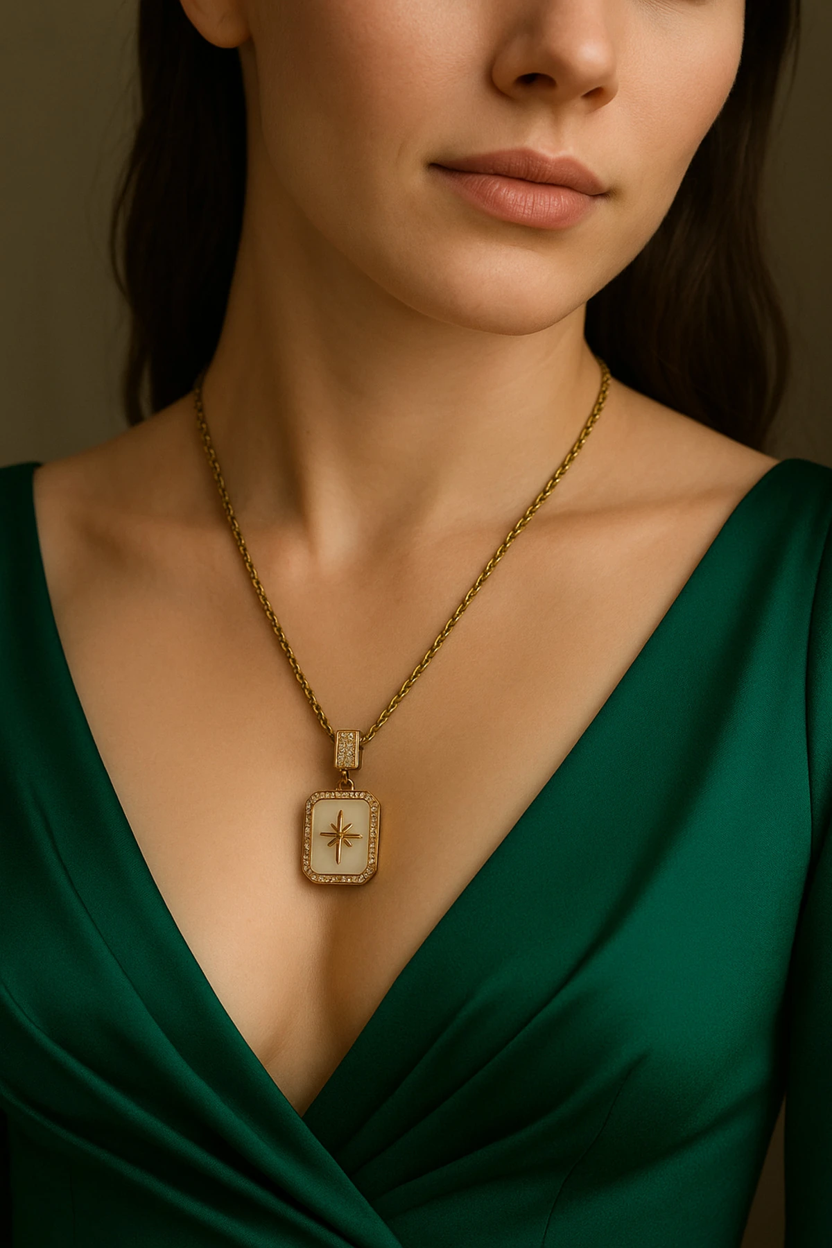 Altın Kaplama Beyaz Mineli Kuzey Yıldızı Çelik Kolye – Kararmaz Şıklık