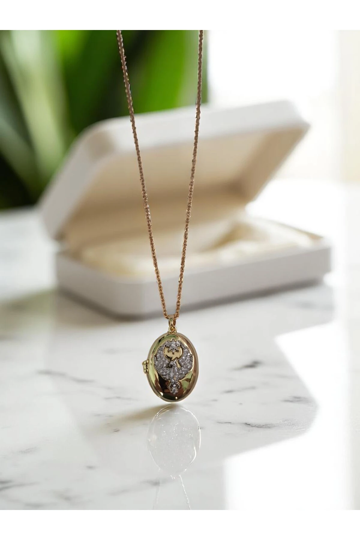 Altın Kaplama Kararmaz Çelik Alya Kolye – Uzak Şehir Anka Kuşunun Yeniden Doğuş Işıltısı