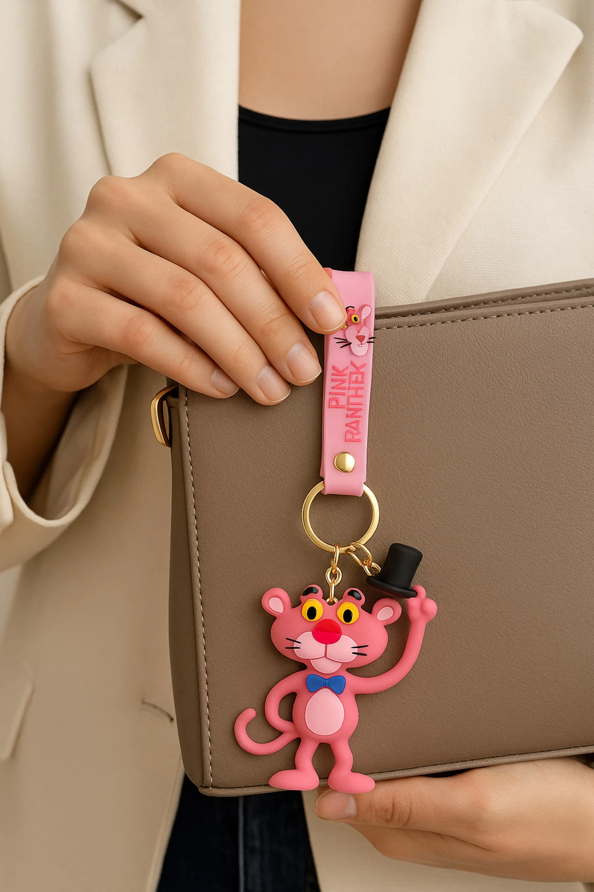 3D Pembe Panter Anahtarlık – Büyük Boy Renkli Hediyelik Çanta ve Anahtar Aksesuarı