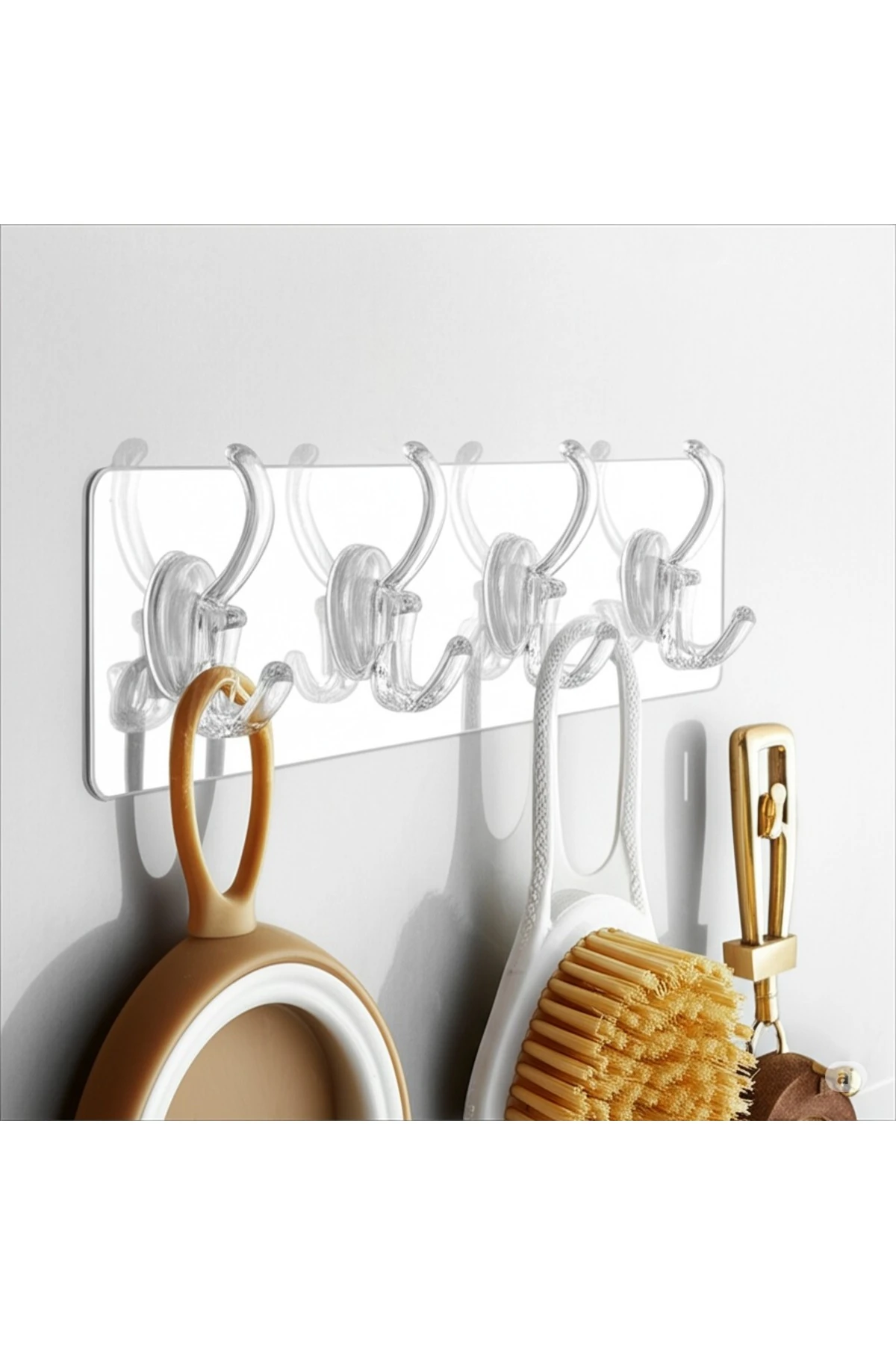 2 Adet Kendinden Yapışkanlı Güçlü Şeffaf 5’li Askılık – Mutfak, Banyo, Kapı Arkası ve Duvarlar İçin