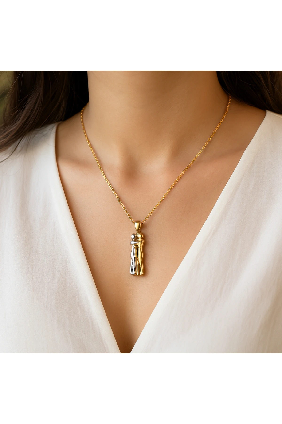 Çelik Çift Sarılan Unisex Kolye – Sevgiliye & Anneye Özel Hediye