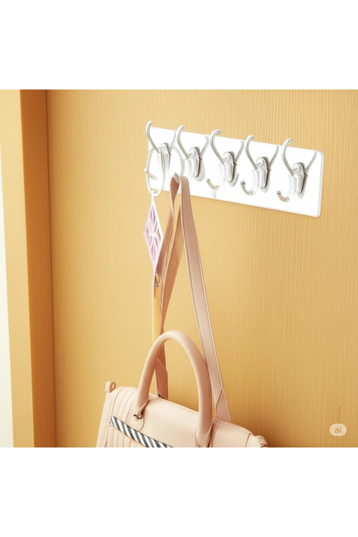 2 Adet Kendinden Yapışkanlı Güçlü Şeffaf 5’li Askılık – Mutfak, Banyo, Kapı Arkası ve Duvarlar İçin