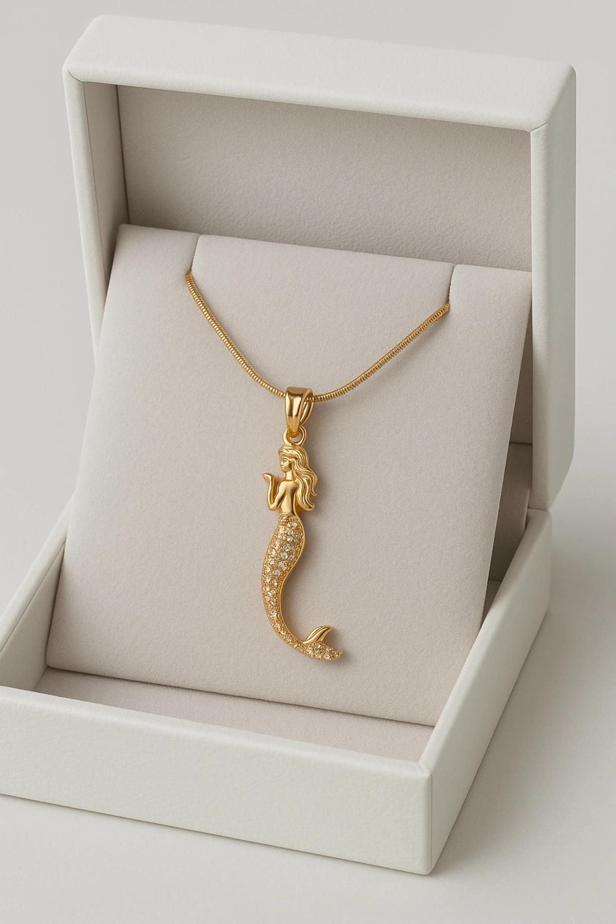 Altın Kaplama Kararmaz Çelik Deniz Kızı Kolye – Zirkon Işıltısıyla Efsanevi Zarafet