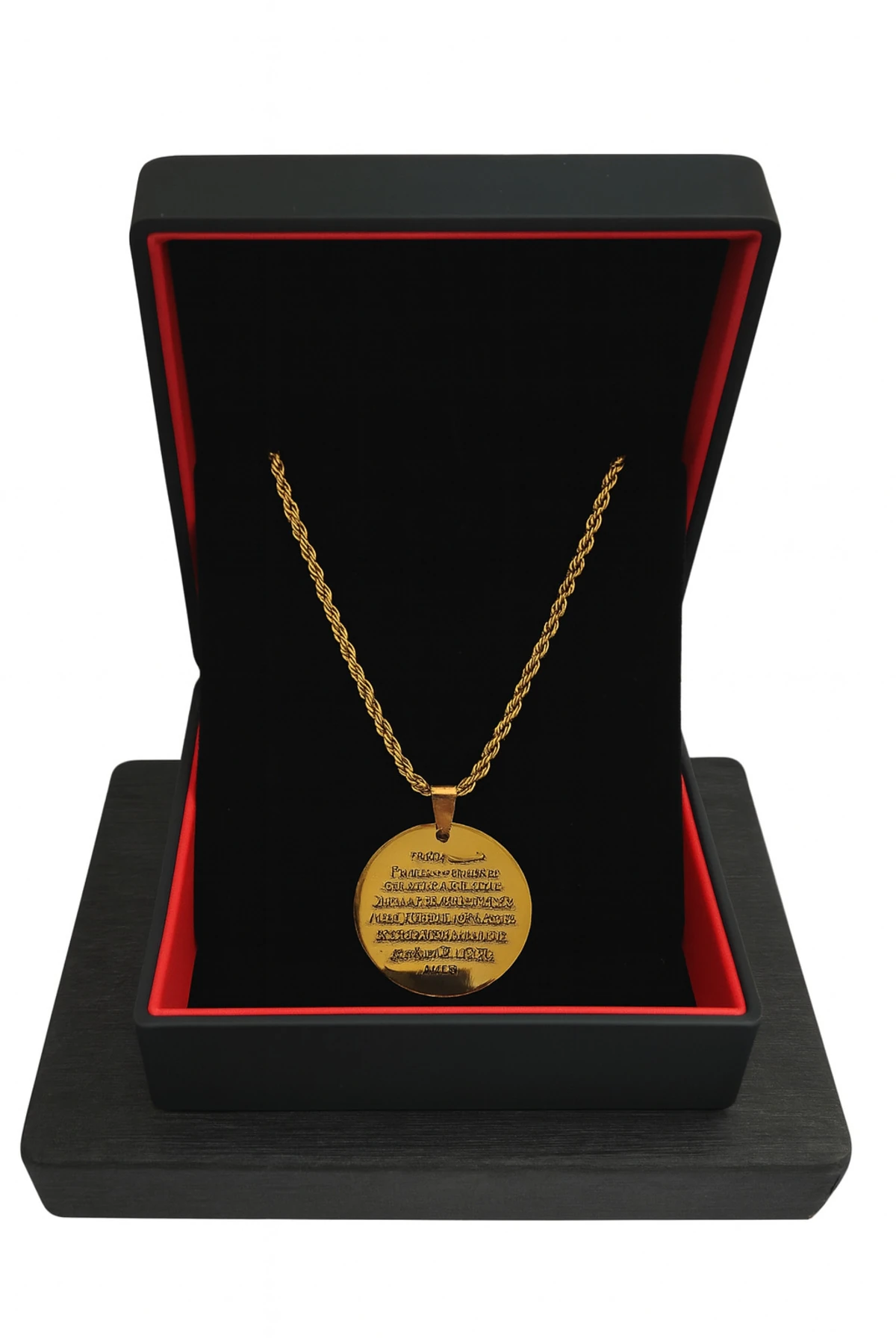 Altın Kaplama Kararmaz Ayetel Kürsi Çelik Kolye – Manevi Gücün Işıltısı